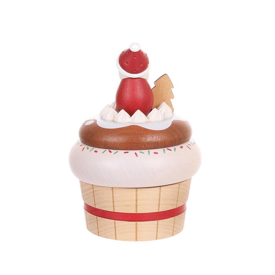 WOODERFUL LIFE Music Go Round Christmas Santa Cupcake - Handmade Wooden Musical Carousel for Holiday Decor & Gift Giving