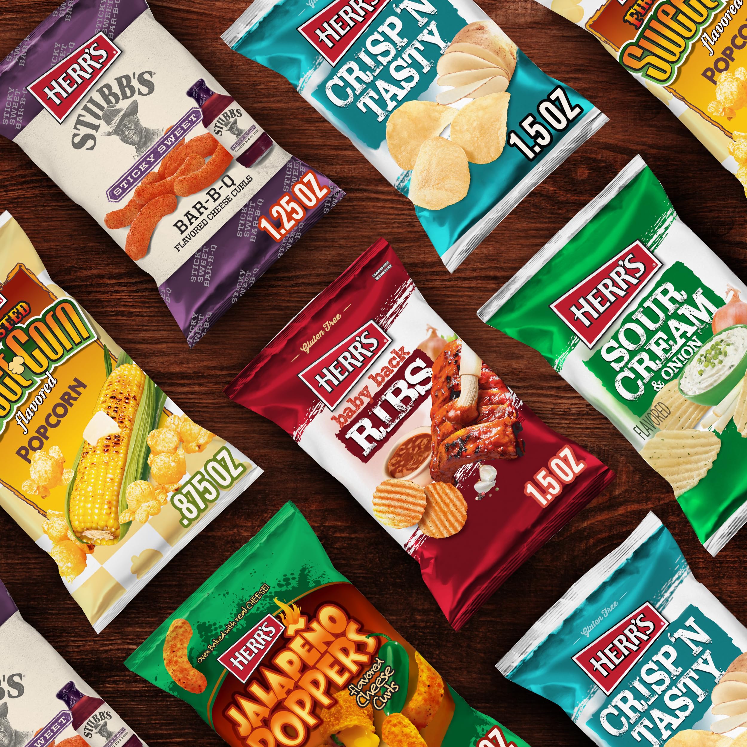 Herr's Variety Pack Snacks - 24 Bags (0.625–1.5 Oz) Assorted Chips, Pretzels & Cheese Snacks - Perfect for Family Snacking, Lunchboxes, Parties & Road Trips
