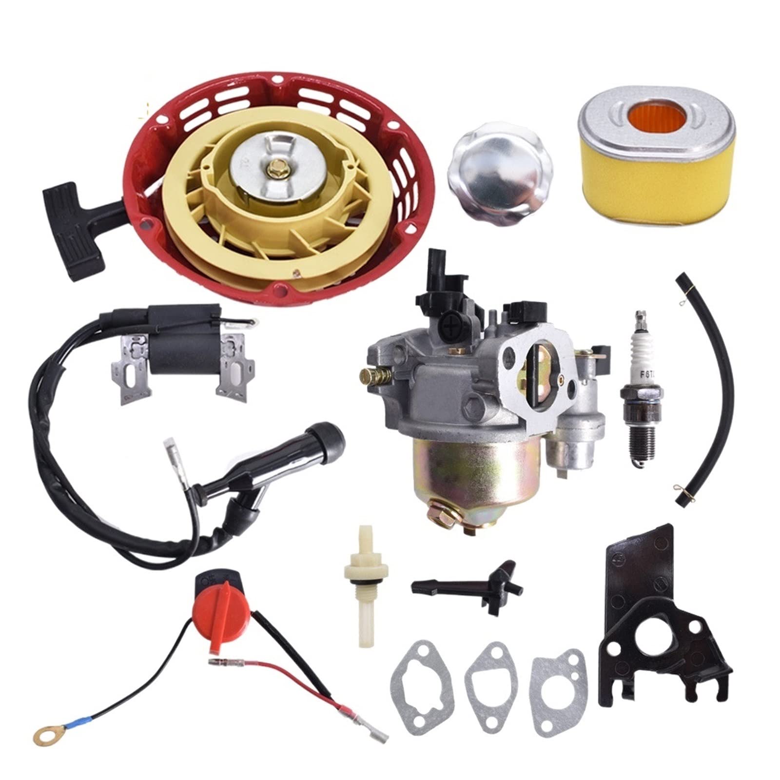 Cqlights Lawn Mower Replacement Parts - Carburetor, Recoil Starter, Ignition Coil & Spark Plug Air Filter Compatible with Honda GX160 5.5HP Engine - Perfect for Lawn Maintenance, Garden Equipment Repair & Small Engine Tune-Ups
