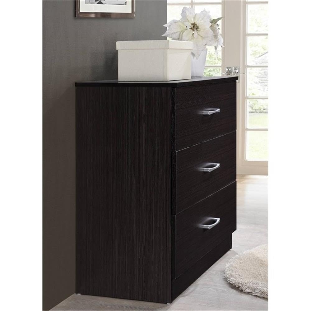 Hodedah HI3DR 3-Drawer Chest Dresser in Chocolate Finish - Perfect for Bedroom, Living Room, or Office Storage Organization