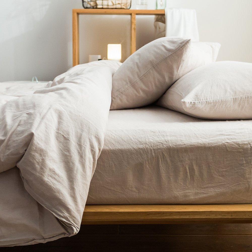 MKXI Solid Taupe Duvet Cover Set King Size - 100% Washed Cotton Comforter Cover in Light Tan | Elegant Neutral Bedding Collection for Master Bedroom & Guest Room Decor