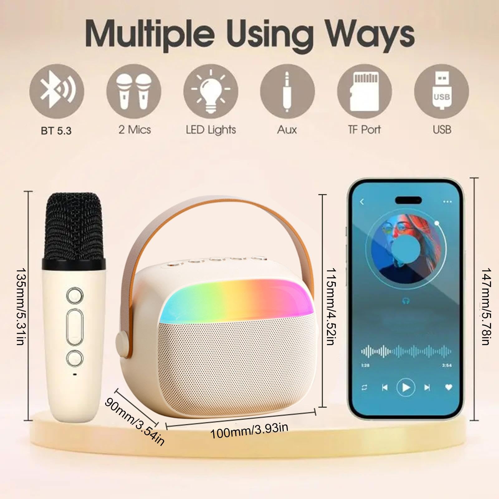 Wireless Karaoke Machine with 2 Microphones - Portable Bluetooth Karaoke System for Adults & Kids - Perfect for Family Gatherings, Parties & Home Entertainment