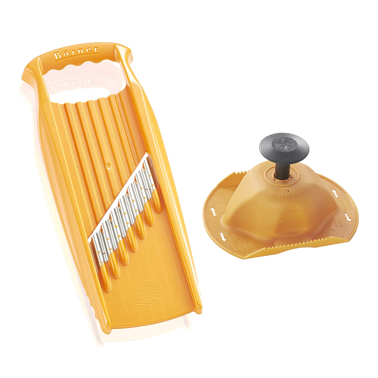 BORNER PL XXL Thick Sliced Potato Waffle Cutter with Safety Holder - Orange (5O52050saf) - Perfect for Making Homemade Waffle Fries, Hash Browns & Vegetable Chips