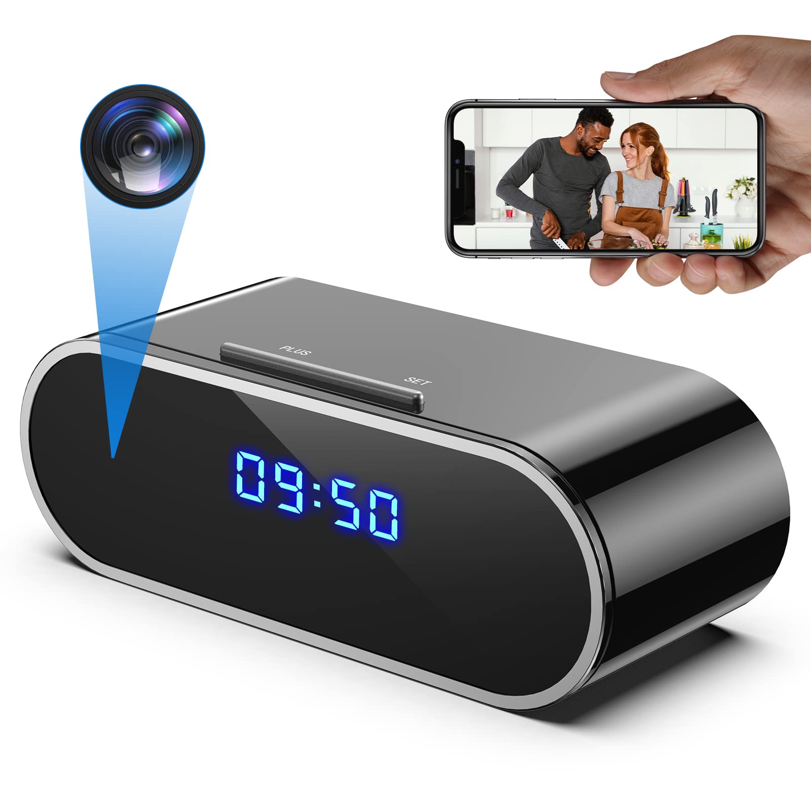 Swayfer Tech Hidden Camera Alarm Clock - 1080P Wireless Indoor Security Camera with Night Vision, Motion Detection & Loop Recording - Nanny Cam for Home & Office Surveillance - Perfect for Monitoring Kids, Pets, and Home Security