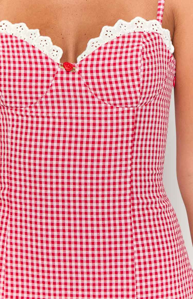 Cutie Pie Red Gingham Mini Dress - Floral Summer Sundress for Women, Girls | Perfect for Beach Vacation, Date Night & Casual Outings