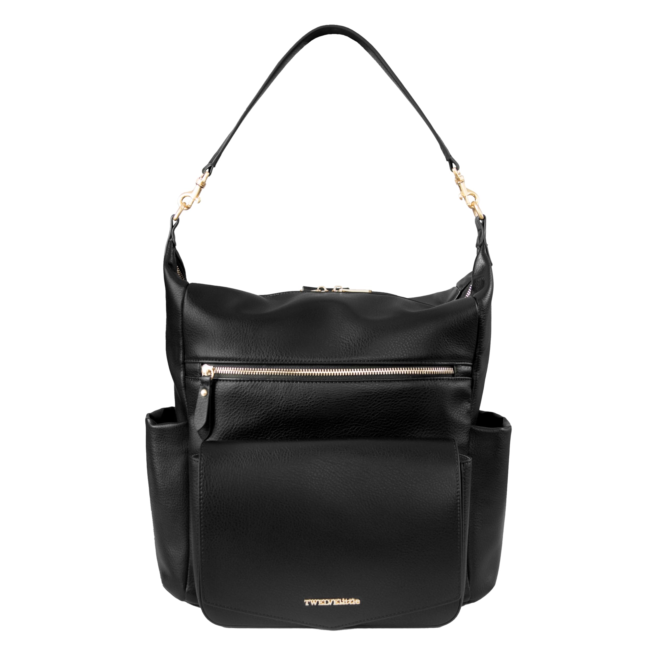 TWELVElittle Peek A Boo Convertible Hobo Diaper Bag Backpack - Vegan Leather with Changing Pad, Wipes Case & Stroller Clips (Black) | Perfect for Moms, Baby Essentials Storage & On-the-Go Parenting