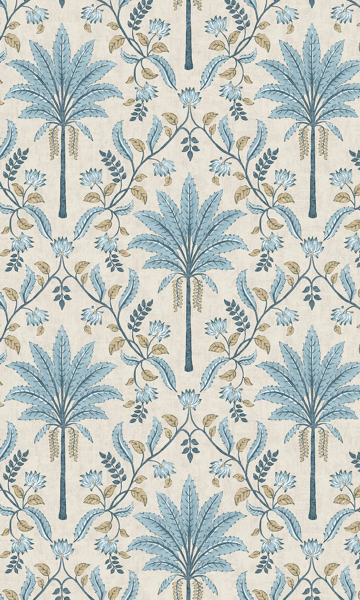 Blue Trellis & Focal Palm Trees Wallpaper R9592 - Peel & Stick Removable Wallpaper for Bedroom, Living Room, Nursery Decor