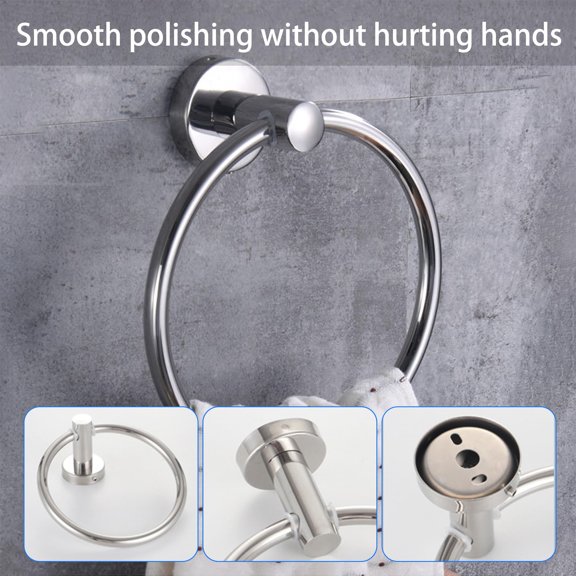 Stainless Steel Towel Ring - 6.49 Inch (16.5cm) Round Bathroom & Kitchen Towel Holder, Wall Mounted Hanging Towel Rack - Perfect for Bathroom, Kitchen, Laundry Room & Spa Decor