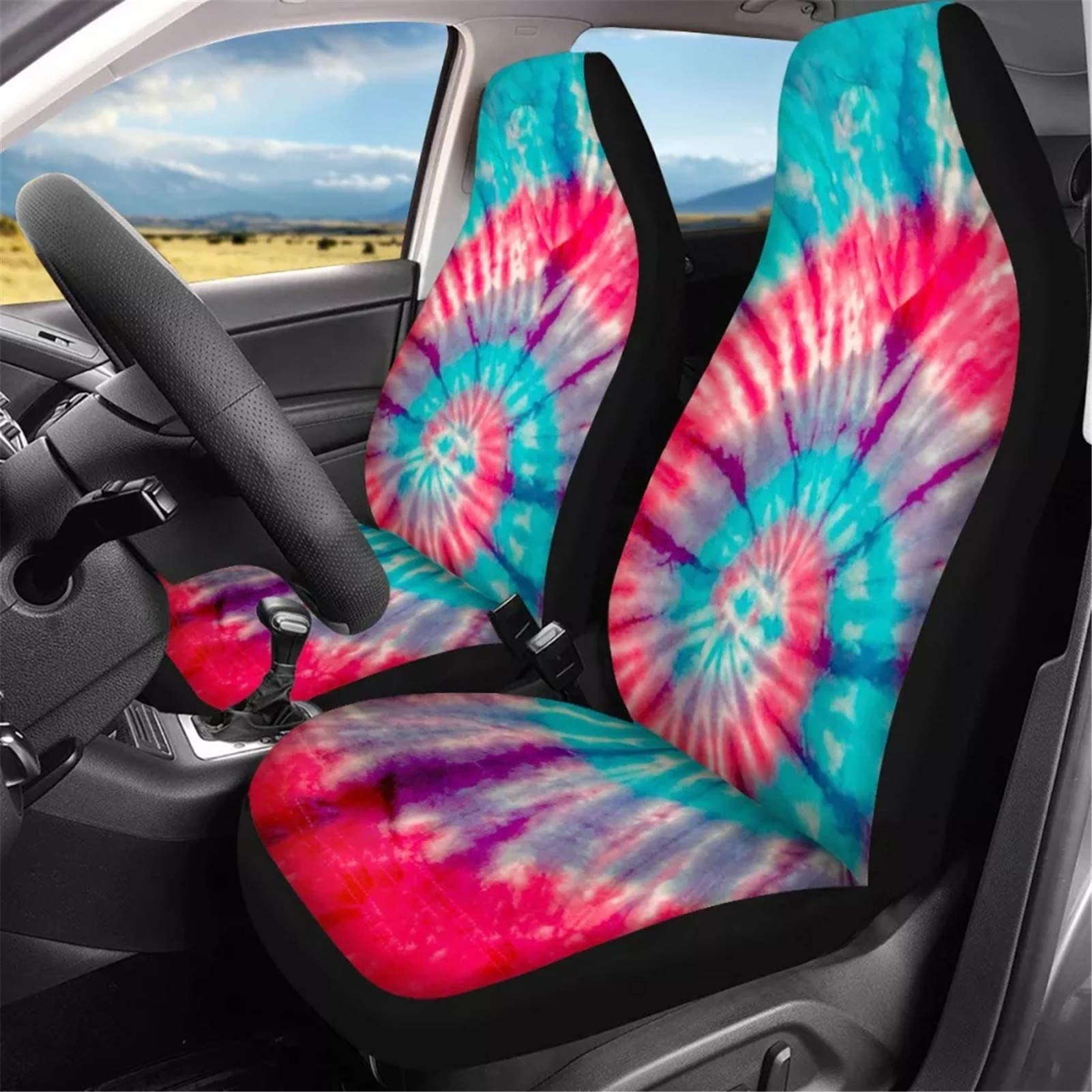 Upetstory Tie Dye Car Seat Covers - Turquoise Front Seat Protectors for Women & Girls (Set of 2) | Universal Fit for Most Cars, Trucks, SUVs & Vans | Stylish Vehicle Decoration & Protection for Daily Commutes & Road Trips