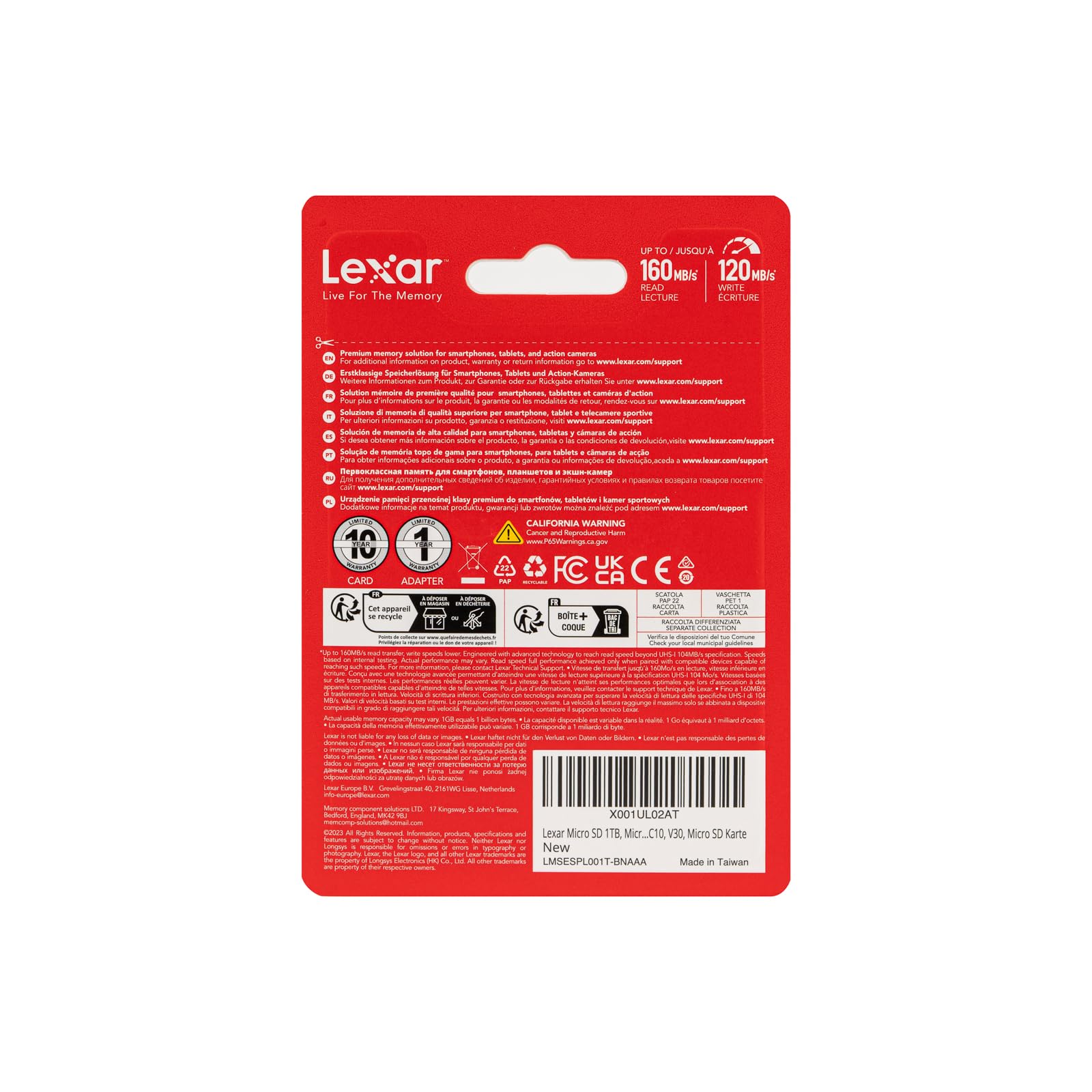 Lexar 1TB Micro SDXC Memory Card - 160MB/s Read, 120MB/s Write - A2, U3, V30, C10 Class - Includes SD Adapter - Perfect for 4K Video, Smartphones, Drones & Action Cameras