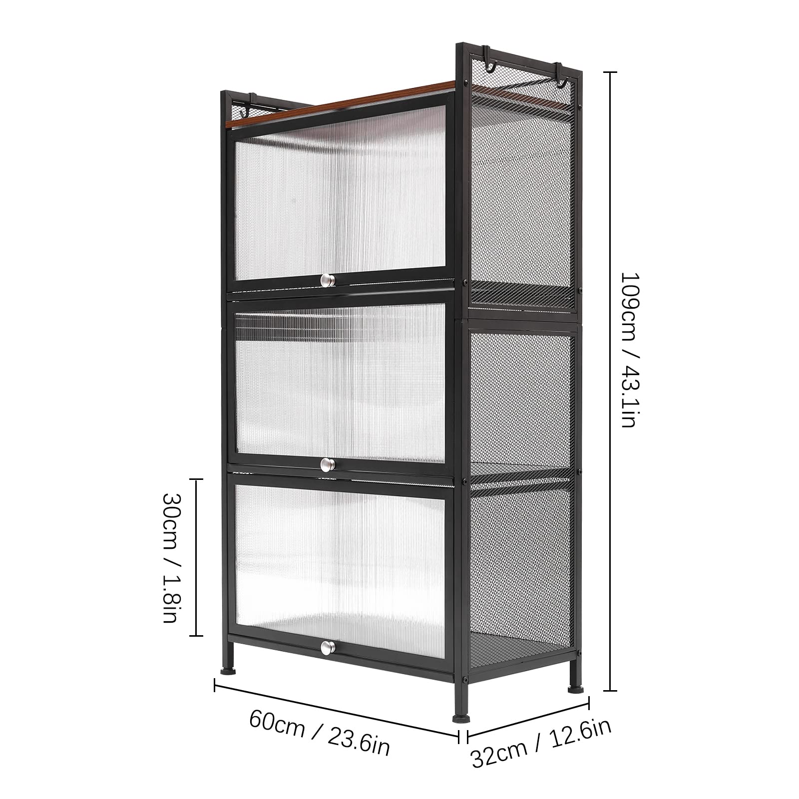 4-Tier Black Kitchen Storage Rack with Hooks - Bread Rack, Coffee Station & Microwave Organizer for Dishes, Pots & Pans - Stylish 43
