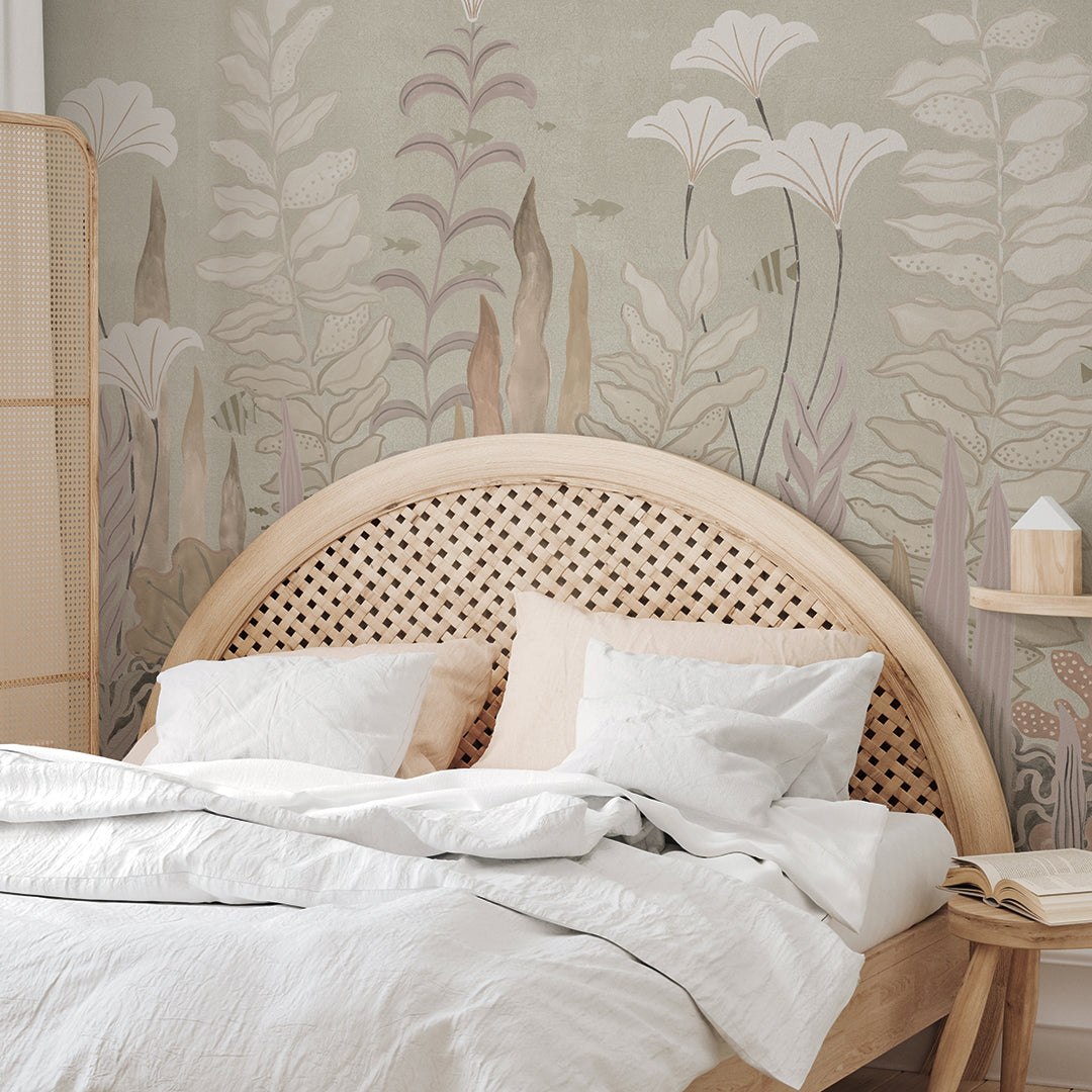 Coral and Kelp Peel and Stick Wall Mural - Self-Adhesive Removable Wallpaper for Home Decor, Living Room, Bedroom, Nursery - Easy DIY Ocean Theme Wall Sticker for Beach House or Kids Room