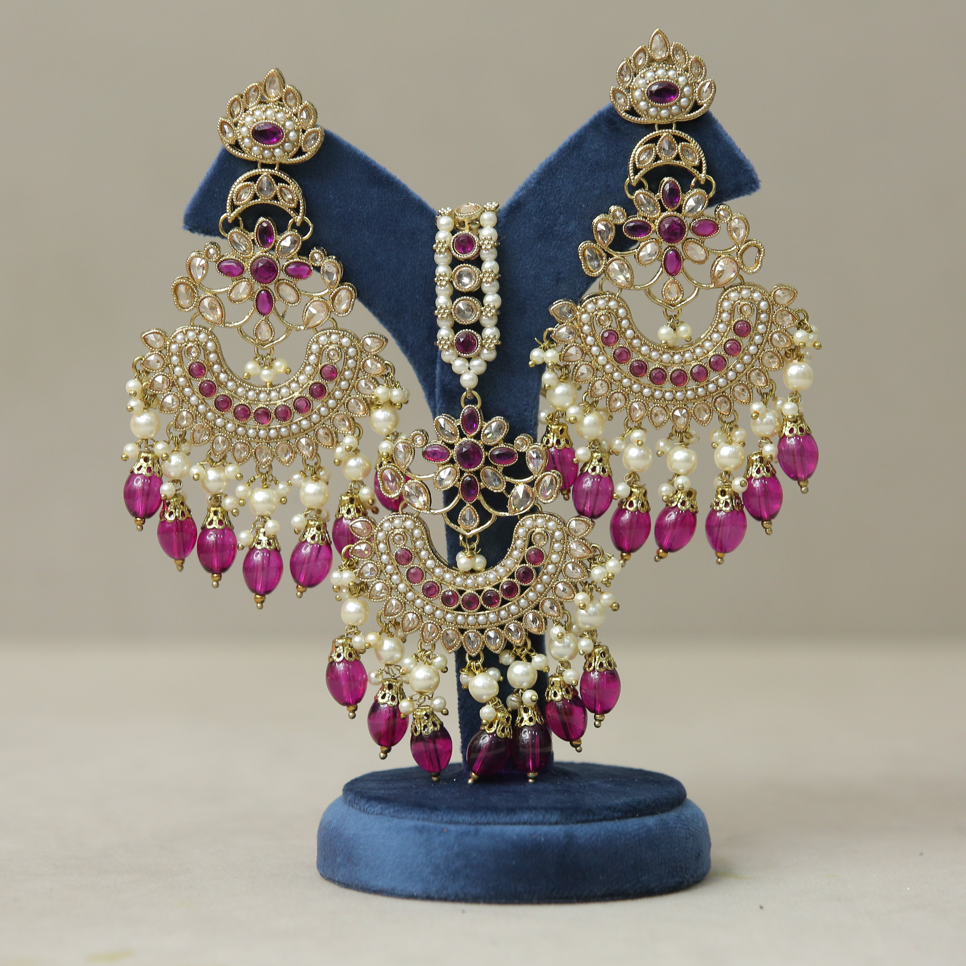 Anavi Polki Earrings and Tikka Set - Traditional Indian Bridal Jewelry for Weddings, Festivals & Special Occasions