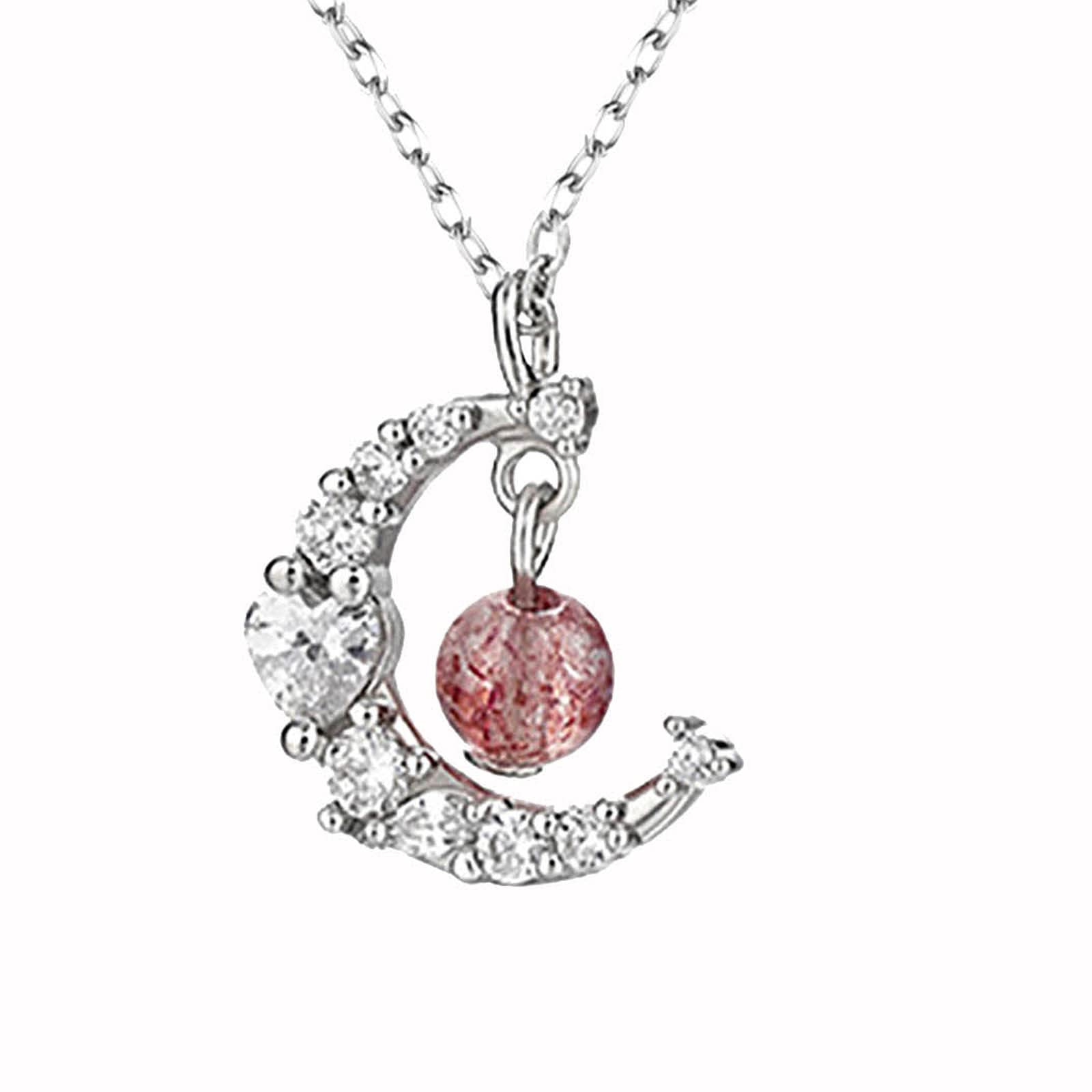 Personalized Silver Moon Diamond Necklace for Women - Memorial Pendant Jewelry Gift - Elegant Short Chain Necklace for Anniversaries, Birthdays & Special Occasions