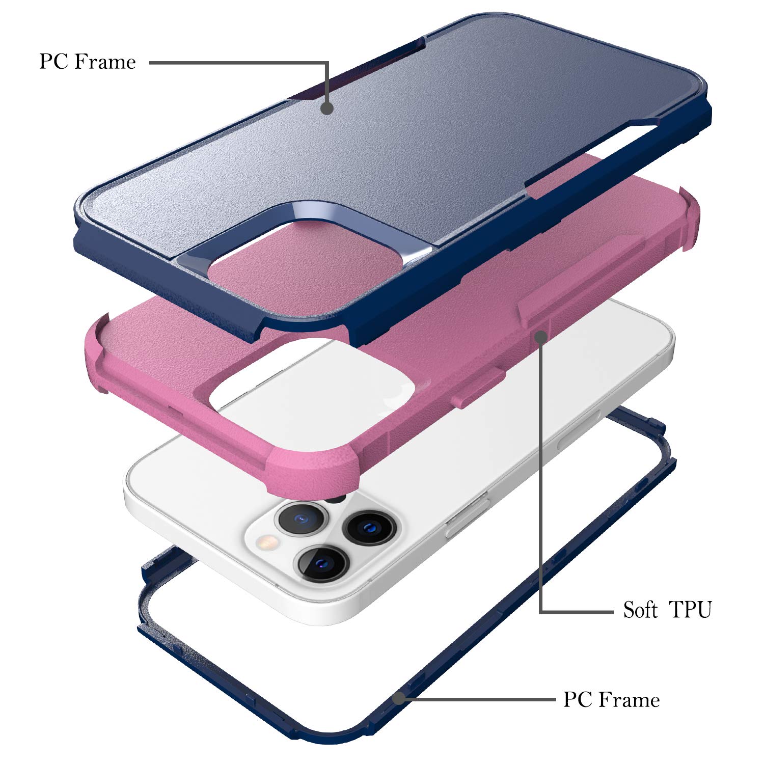 Shockproof Heavy Duty Armor Case for iPhone 13 Pro - Blue & Pink Cute Women's Protective Cover | Rugged Hard Case for Outdoor, Work & Everyday Use