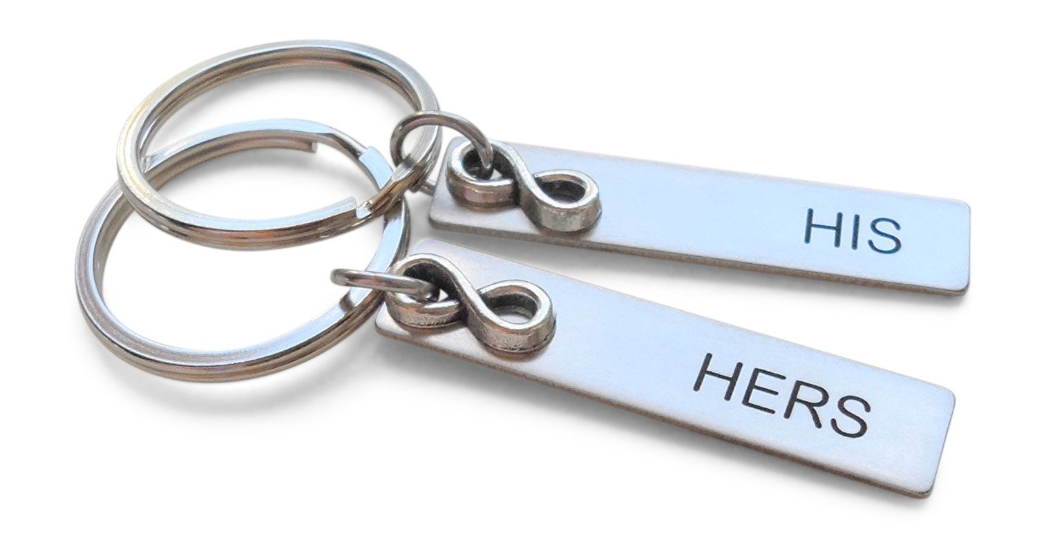 His & Hers Engraved Keychains with Infinity Charm - Stainless Steel Keychains for Couples and Anniversaries
