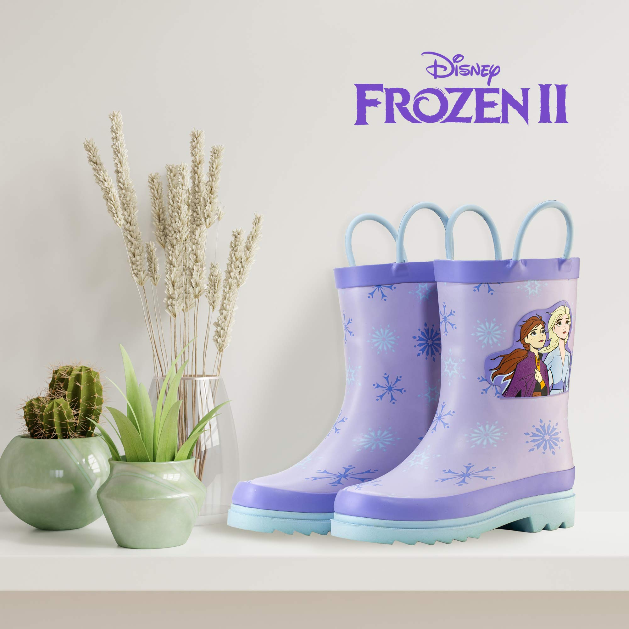 Disney Frozen Anna & Elsa Kids' Waterproof Rain Boots for Toddlers & Little Girls - Easy On/Off Rubber Boots for Playtime, Puddle Jumping & Outdoor Adventures