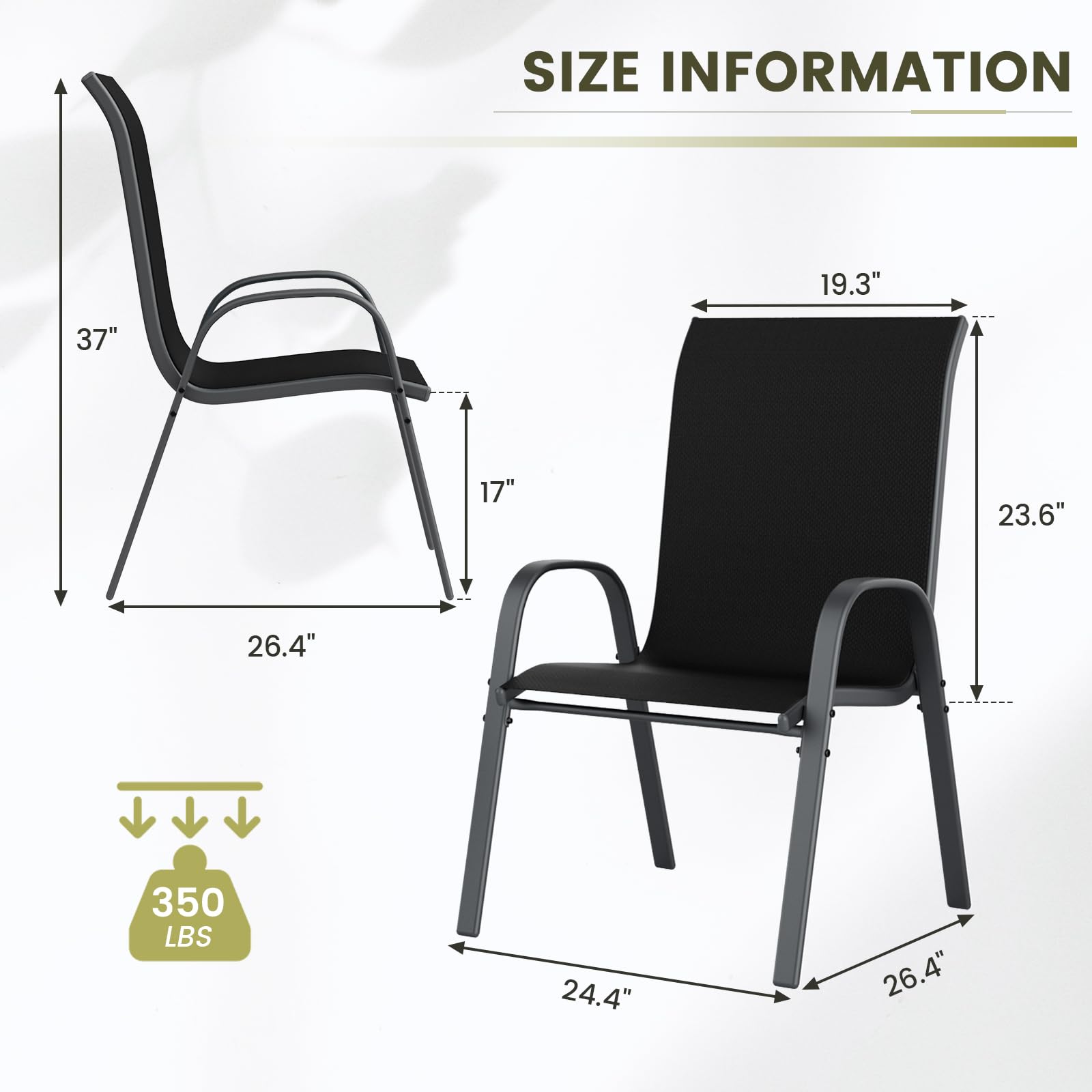 **UDPATIO 2-Piece Stackable Patio Chairs Set – All-Weather Outdoor Dining Chairs with Breathable Textilene Fabric, 350LB Capacity – Perfect for Garden, Backyard, Deck, Poolside & BBQ (Black)**
