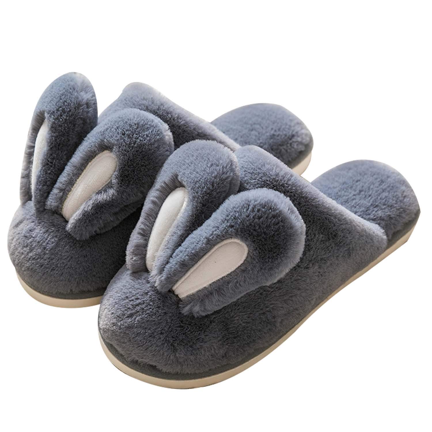 Hopelong Women's Plush Rabbit Ears Slippers - Non-Slip Fluffy Indoor House Shoes for Women - Warm Winter Animal Slippers for Home, Lounge & Gift Giving