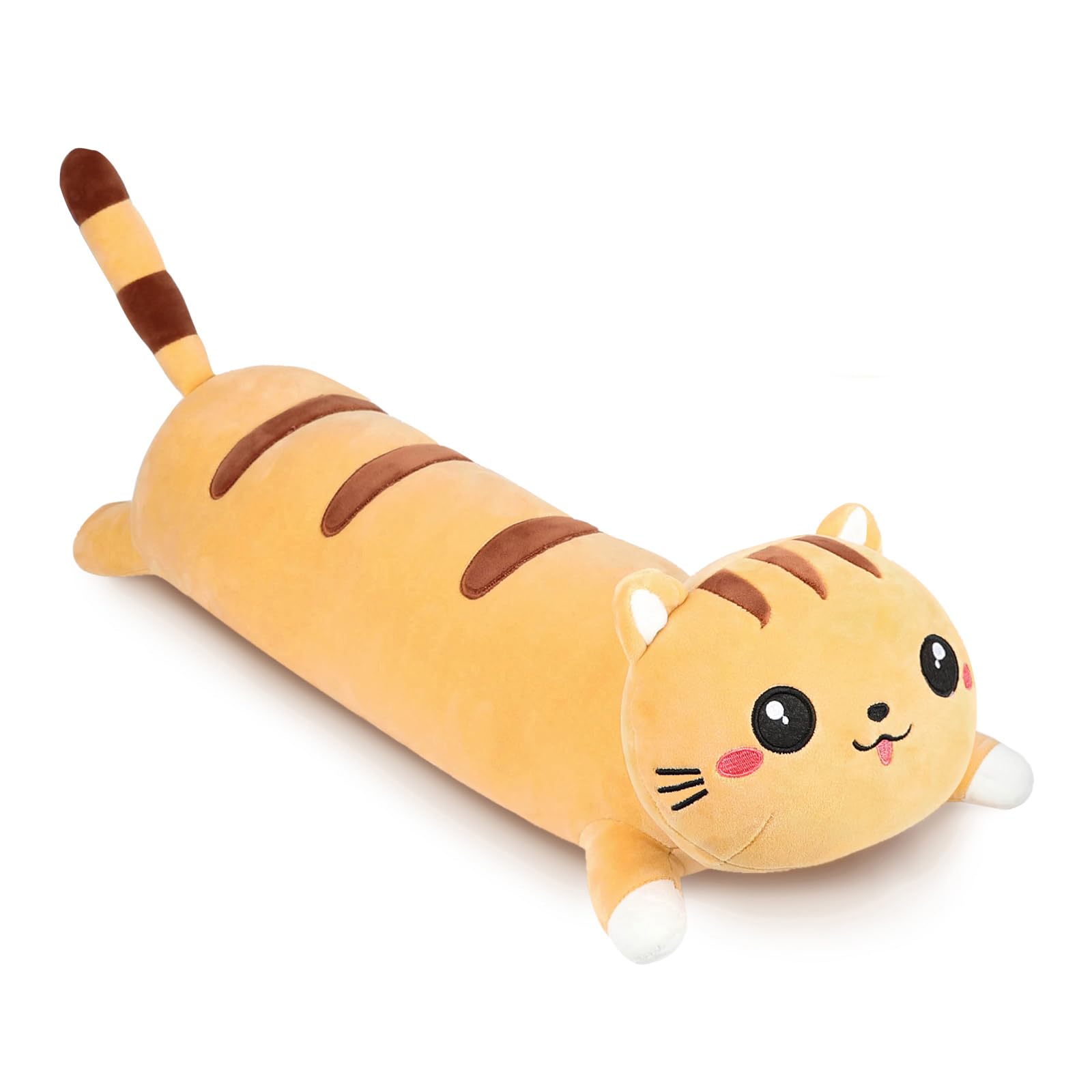 AFAN 42 Inch Long Cat Plush Pillow - Super Soft Cuddly Kawaii Stuffed Animal Toy, Cute Cotton Body Pillow for Kids, Girls, Boys & Adults - Perfect for Bedroom Decor, Anime Lover Gift & Cozy Nap Companion (Yellow)