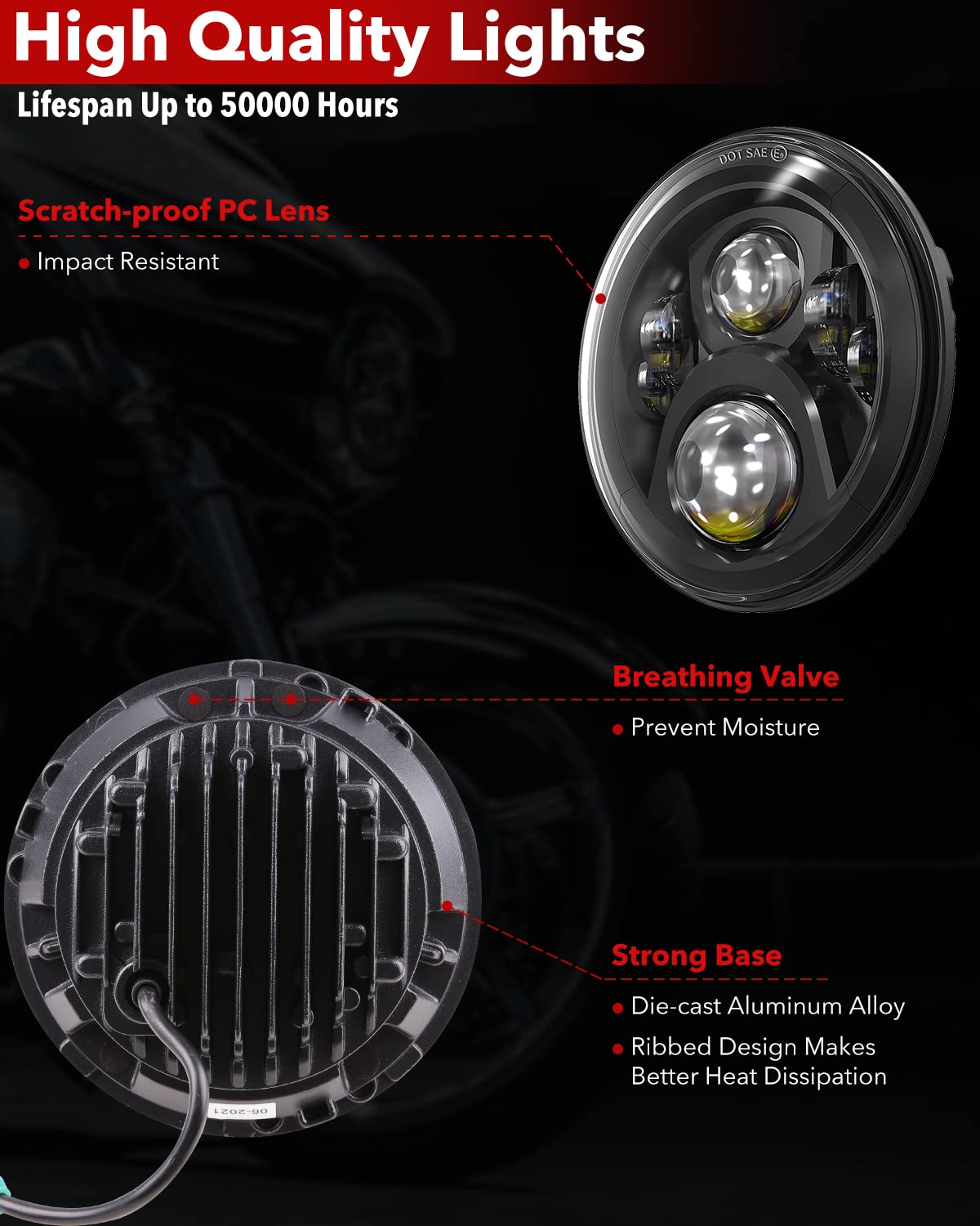 BICYACO 7 Inch LED Motorcycle Headlight & 4.5 Inch Fog Lights - DOT SAE Approved, Compatible with Harley Davidson Electra Glide, Street Glide, Fat Boy, Road King - High Visibility for Night Riding & Bad Weather Conditions