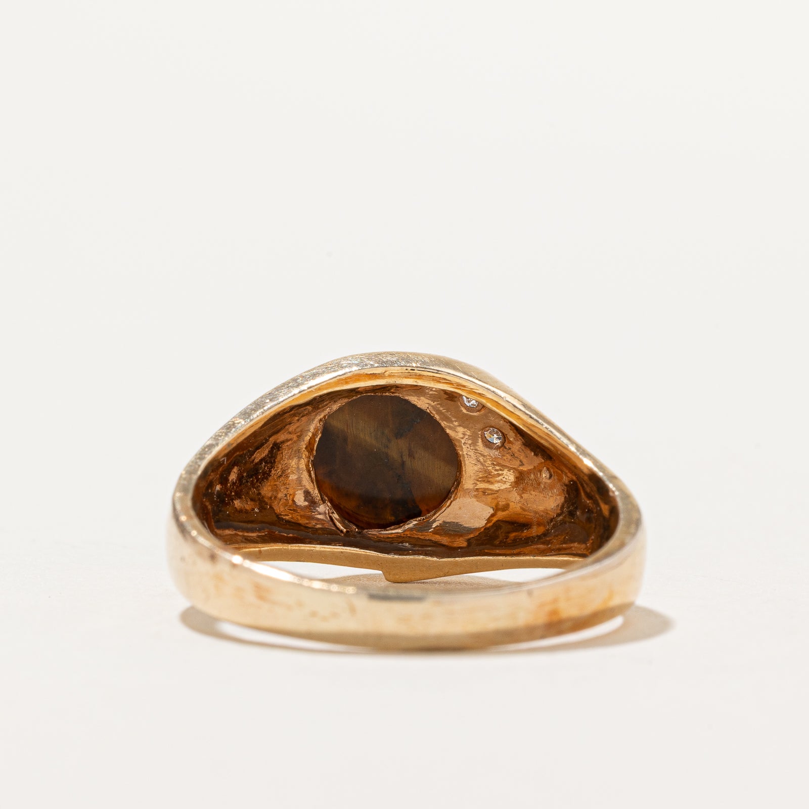Tigers Eye and Diamond Ring - 2.40ct Natural Stone with 0.03ctw Diamonds - Size 11.5 - Elegant Jewelry for Women, Perfect for Weddings, Anniversaries and Special Occasions