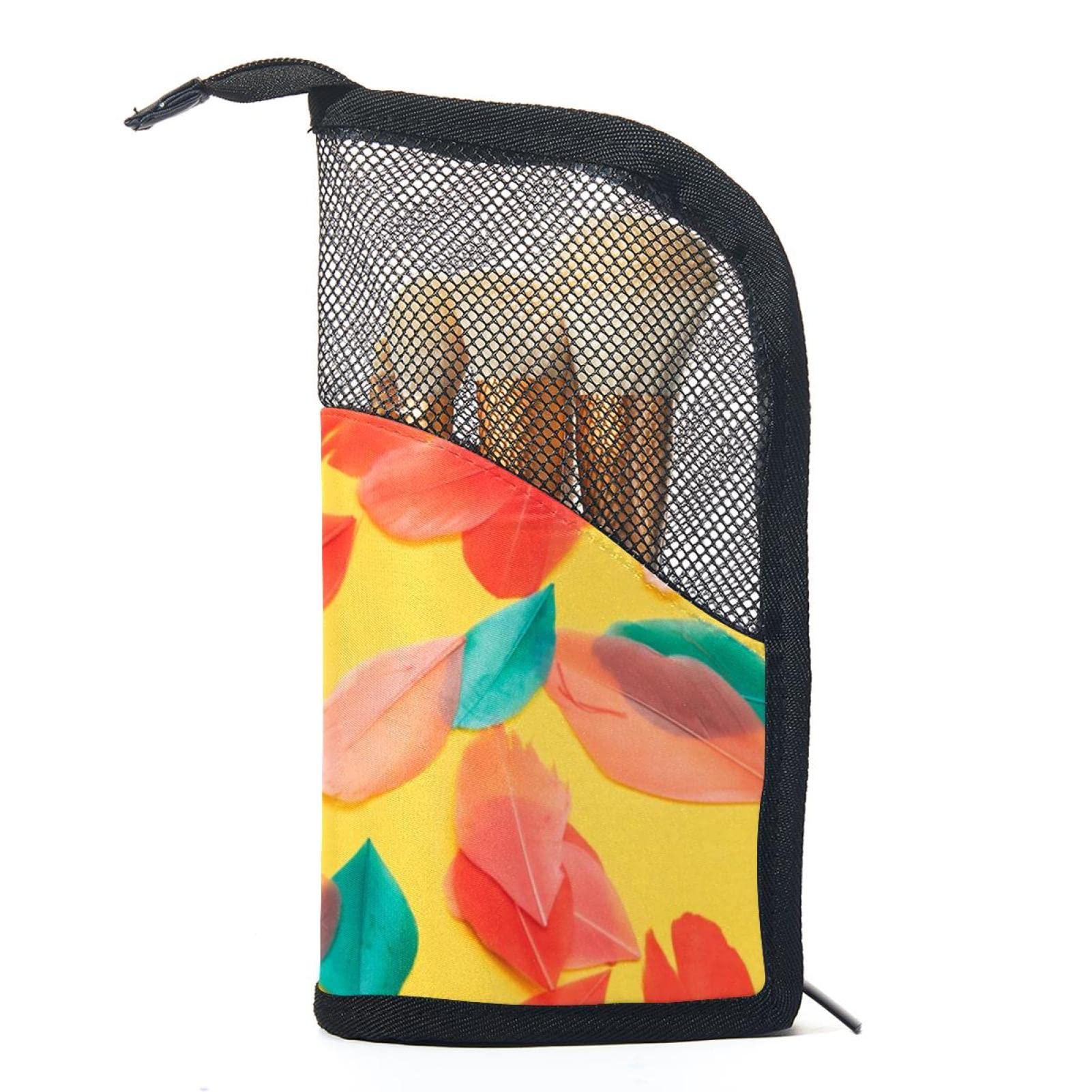 Portable Makeup Brush Organizer Bag with 12 Slots - Colorful Feather Design Travel Makeup Brush Holder Case for Professional Artists & Beginners - Perfect for Travel, Home Vanity & Salon Use