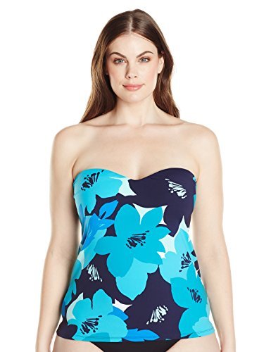 Anne Cole Women's Plus-Size Floral Bandeau Tankini Swimsuit - Perfect for Beach Vacations, Pool Parties & Summer Getaways