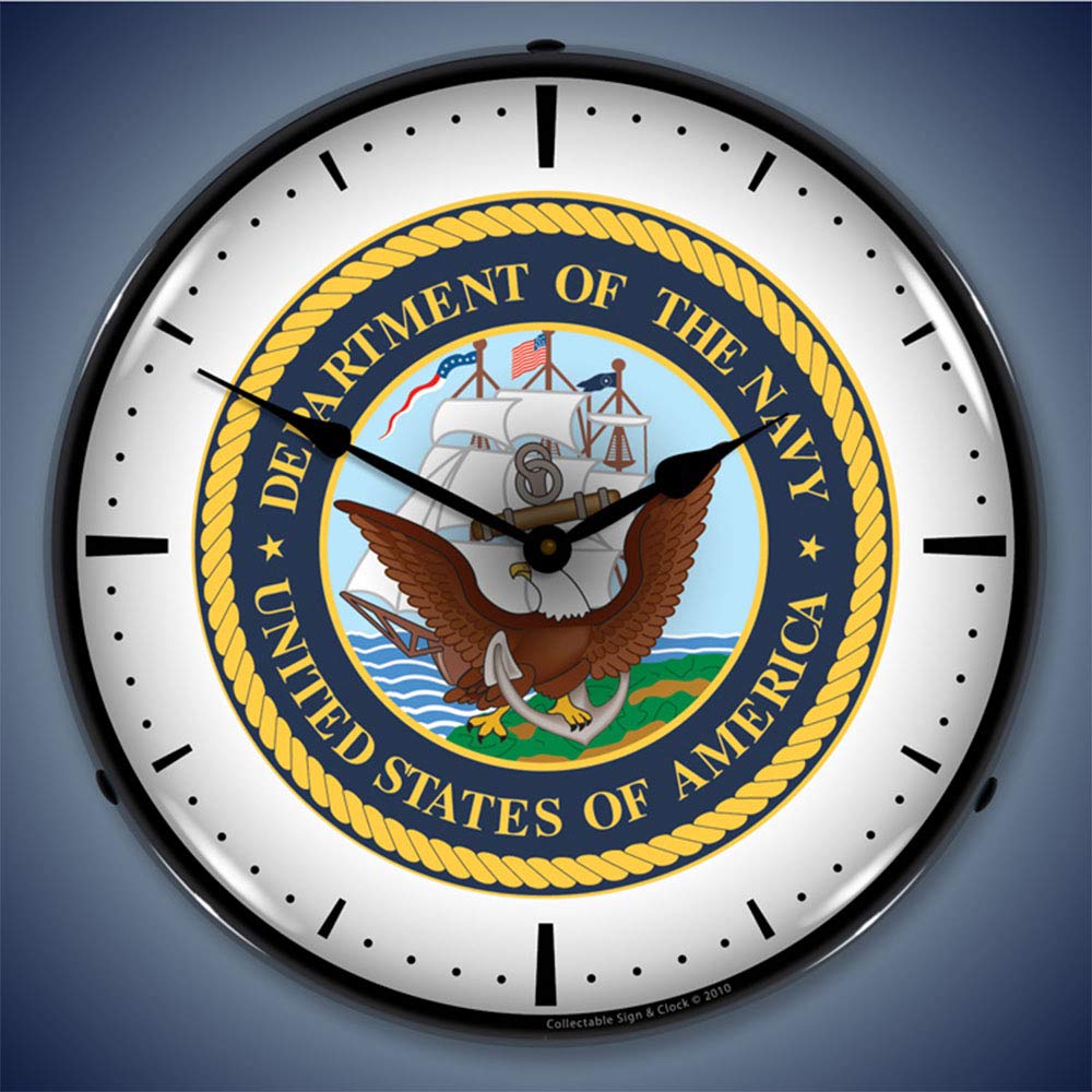 US Navy 14 Inch LED Wall Clock with Illuminated Display - Perfect for Bedroom, Living Room, Office, or Military Themed Decor