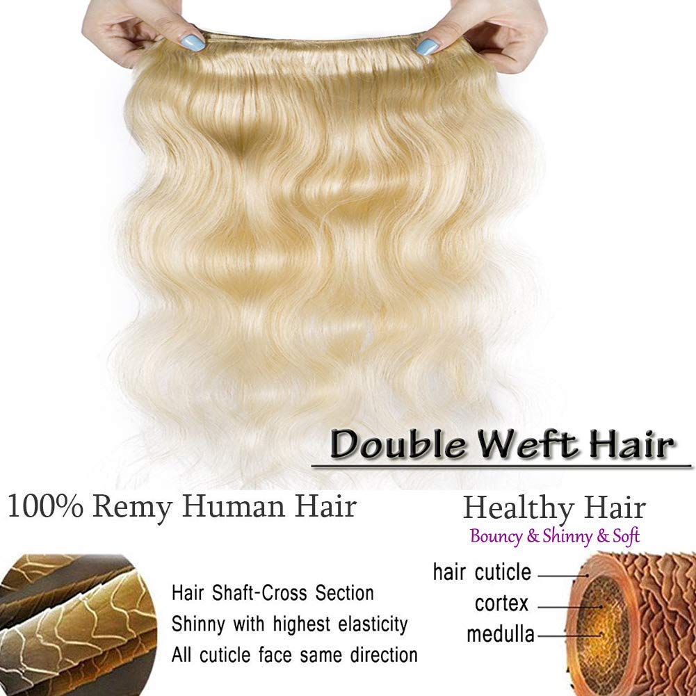 10A Grade 32 Inch Long 613 Body Wave Brazilian Human Hair Extensions - Virgin Remy Unprocessed Weft - Blonde Body Wave Bundle for Wet & Wavy Styles | Perfect for Daily Wear, Parties & Special Occasions