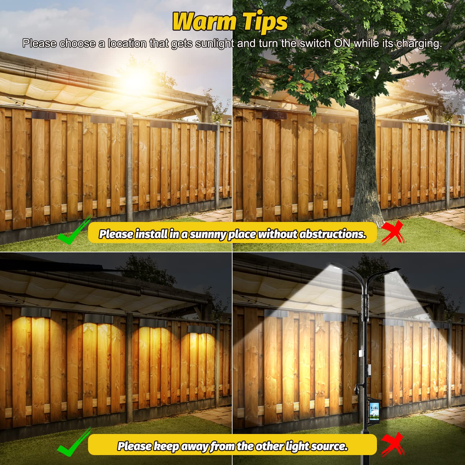 8 Pack Amiluo Solar Fence Lights - Waterproof IP65 Outdoor Solar Lights with Cold White, Warm White & RGB Color Changing Modes | Perfect for Fence, Deck, Stairs, Yard, Garden & Pathway Lighting