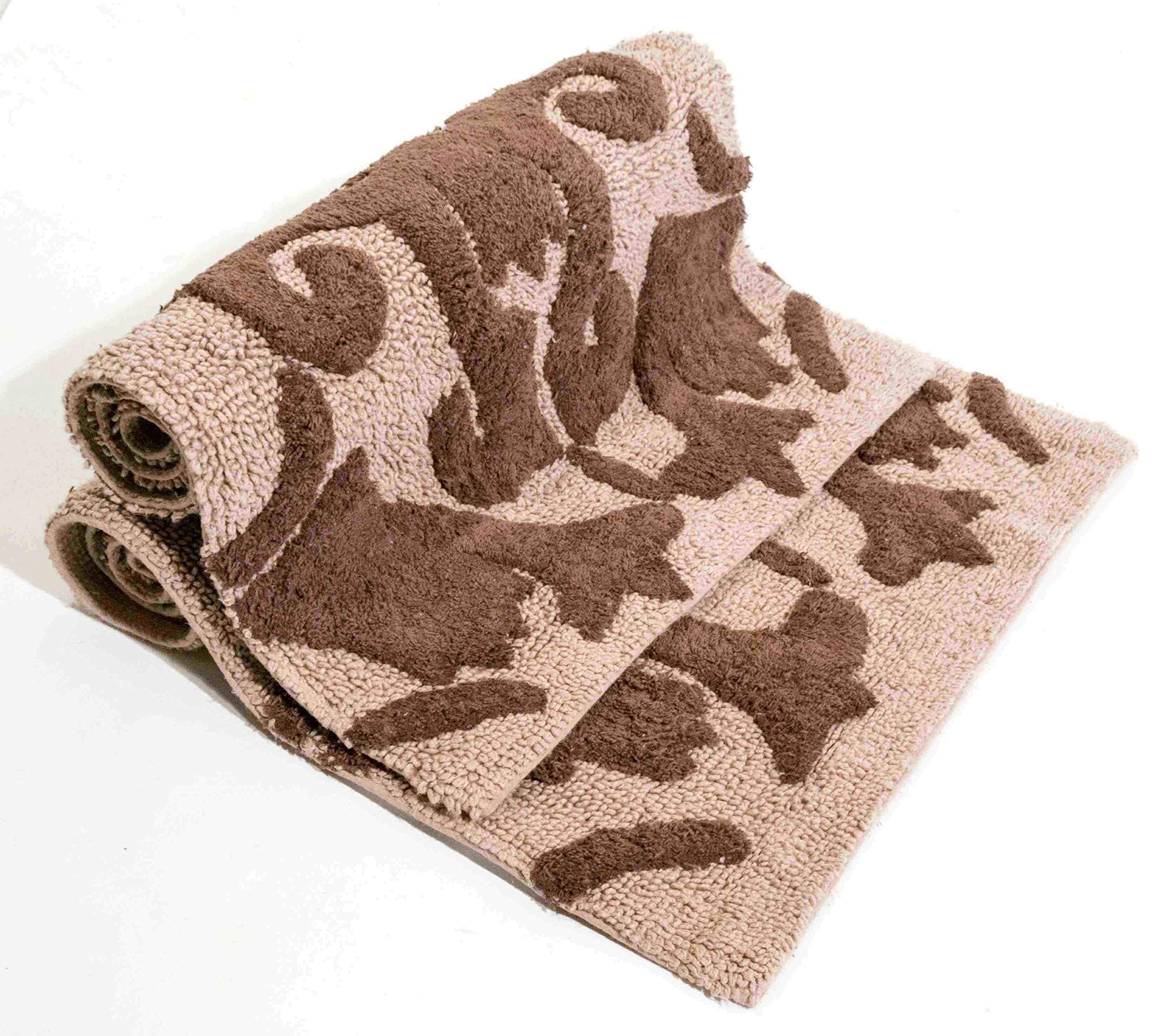 Premium 2-Piece Chesapeake Iron Gate Bath Rug Set - Soft Linen & Chocolate Scroll Design (20