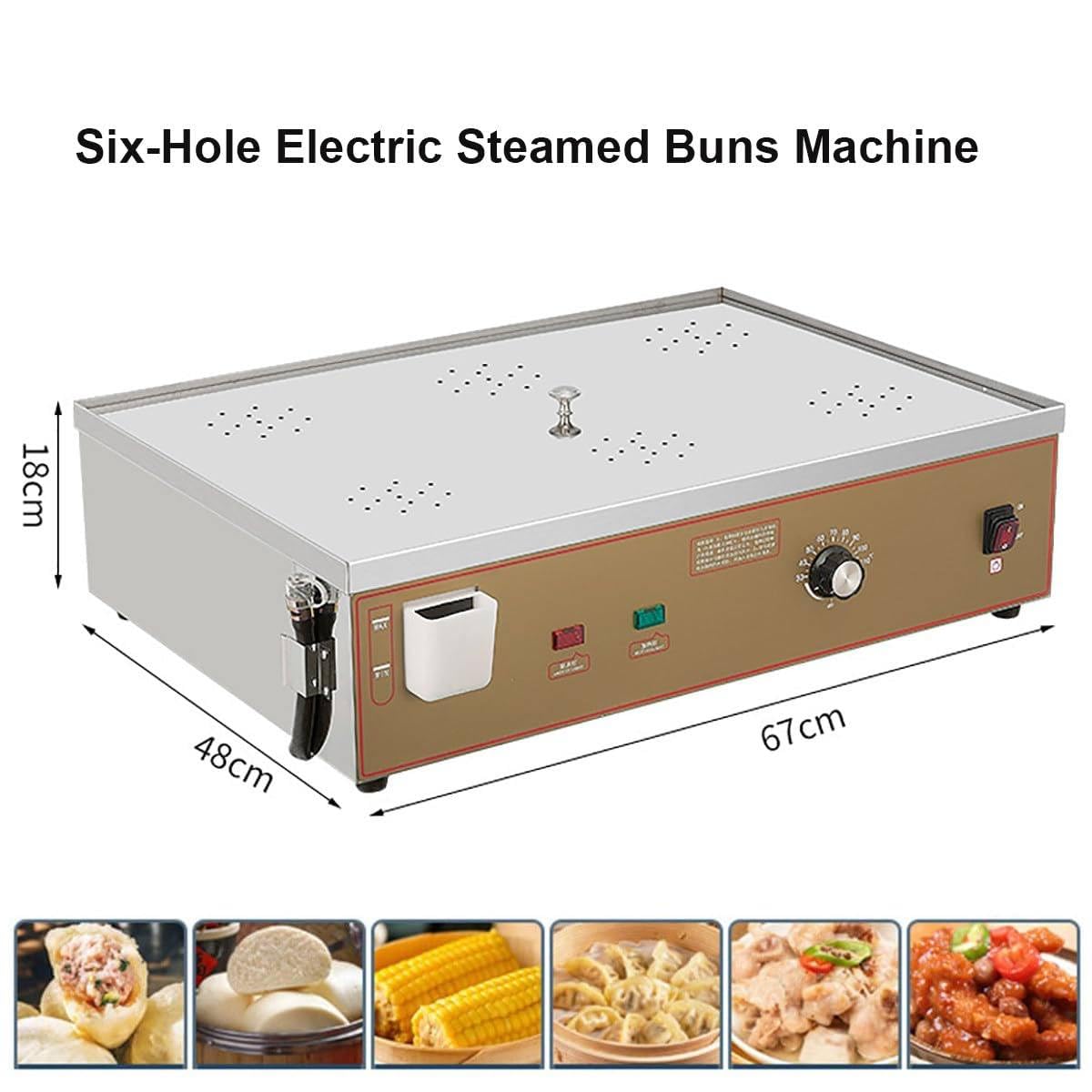 6-Hole Commercial Electric Steamed Bun Maker Machine - 30~110°C Adjustable Temperature with Independent Water Supply - Perfect for Restaurants, Bakeries & Home Kitchens