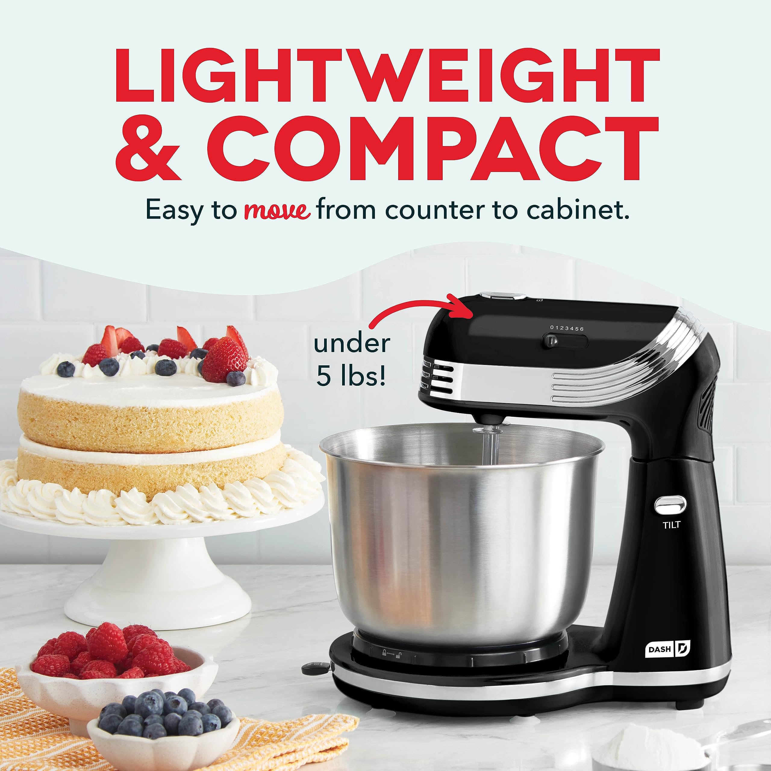 6-Speed Electric Stand Mixer with 3 qt Stainless Steel Bowl - Dough Hooks & Beaters for Baking, Frosting, Meringues - Perfect for Home Kitchen & Small Bakery (Black)