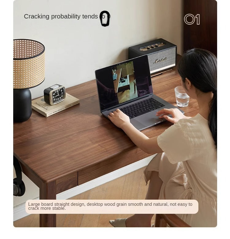 Premium Black Walnut, Ash & Oak Solid Wood Modern Writing Desk - Home Office Furniture for Work & Study | Ergonomic Design for Comfort & Productivity