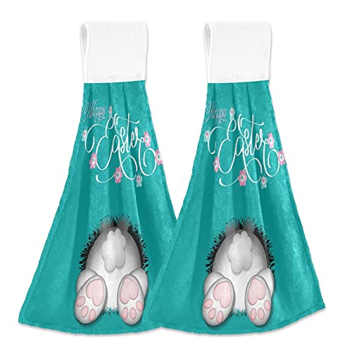 Super Absorbent Cute Bunny Foot Tail Kitchen Oven Towels - 2 Pack Easter Hand Towels with Loops for Hanging | Dishcloth, Tea Towel & Bar Mop for Kitchen, Bathroom & Tabletop | Perfect for Easter Decor, Dish Drying & Home Cleaning