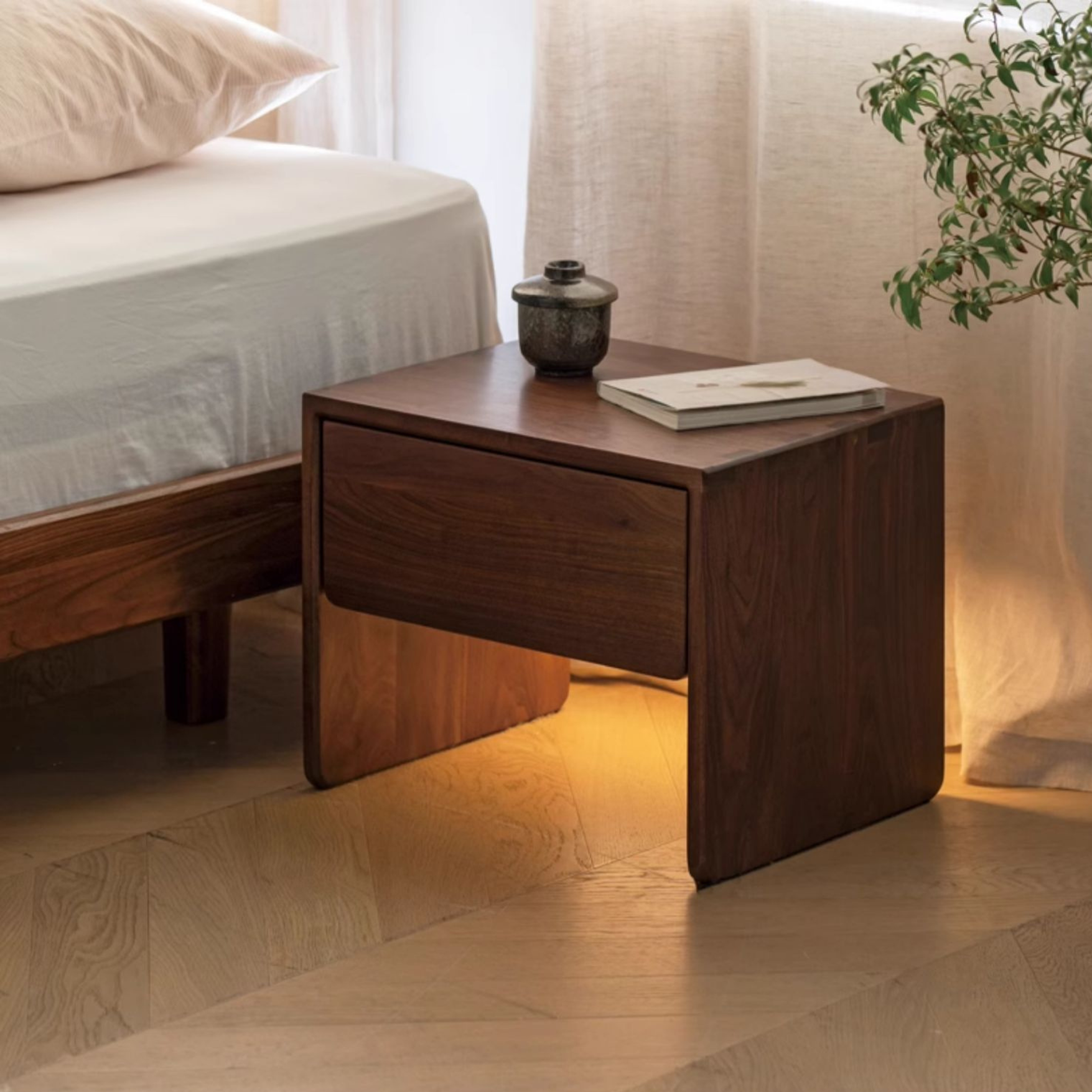 Modern Solid Wood Nightstand - Black Walnut & Ash Wood Bedside Table for Bedroom, Living Room, or Office - Stylish and Functional Storage Furniture