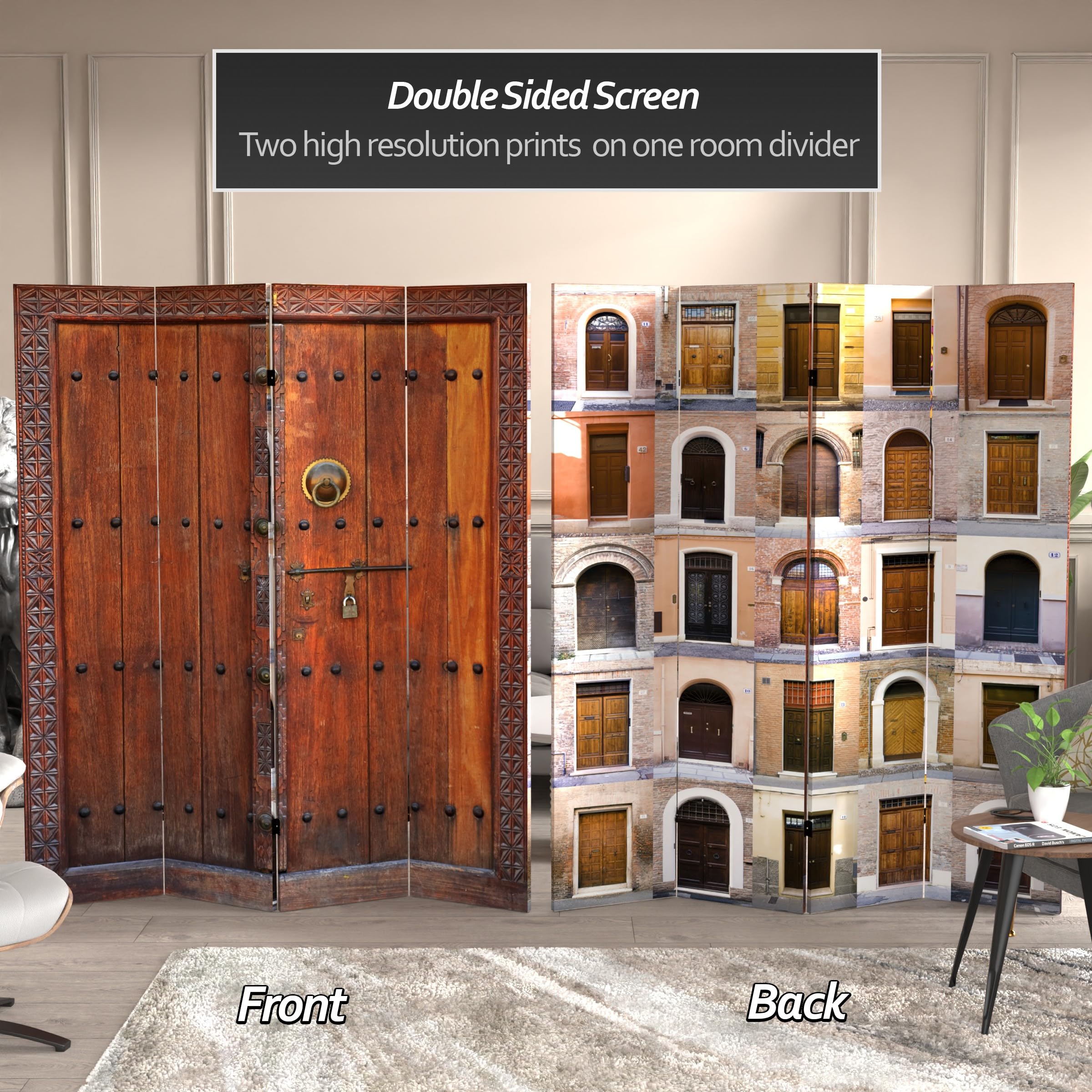 6 ft. Tall Red Lantern Double Sided Folding Room Divider - 4 Panel White Canvas Privacy Screen for Home, Office, or Event Decor | Perfect for Room Partition, Wedding Backdrop, and Photo Booth Setup