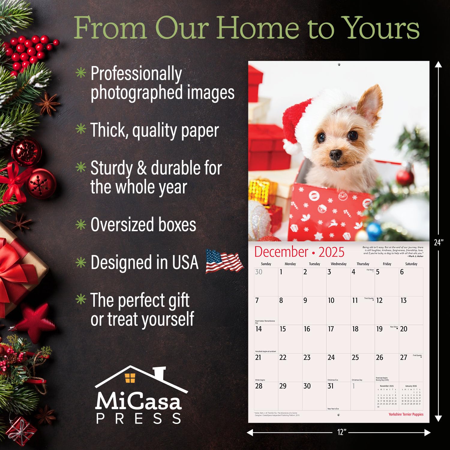 MICASA PRESS - 2025 Yorkshire Terrier Puppies Wall Calendar | 12