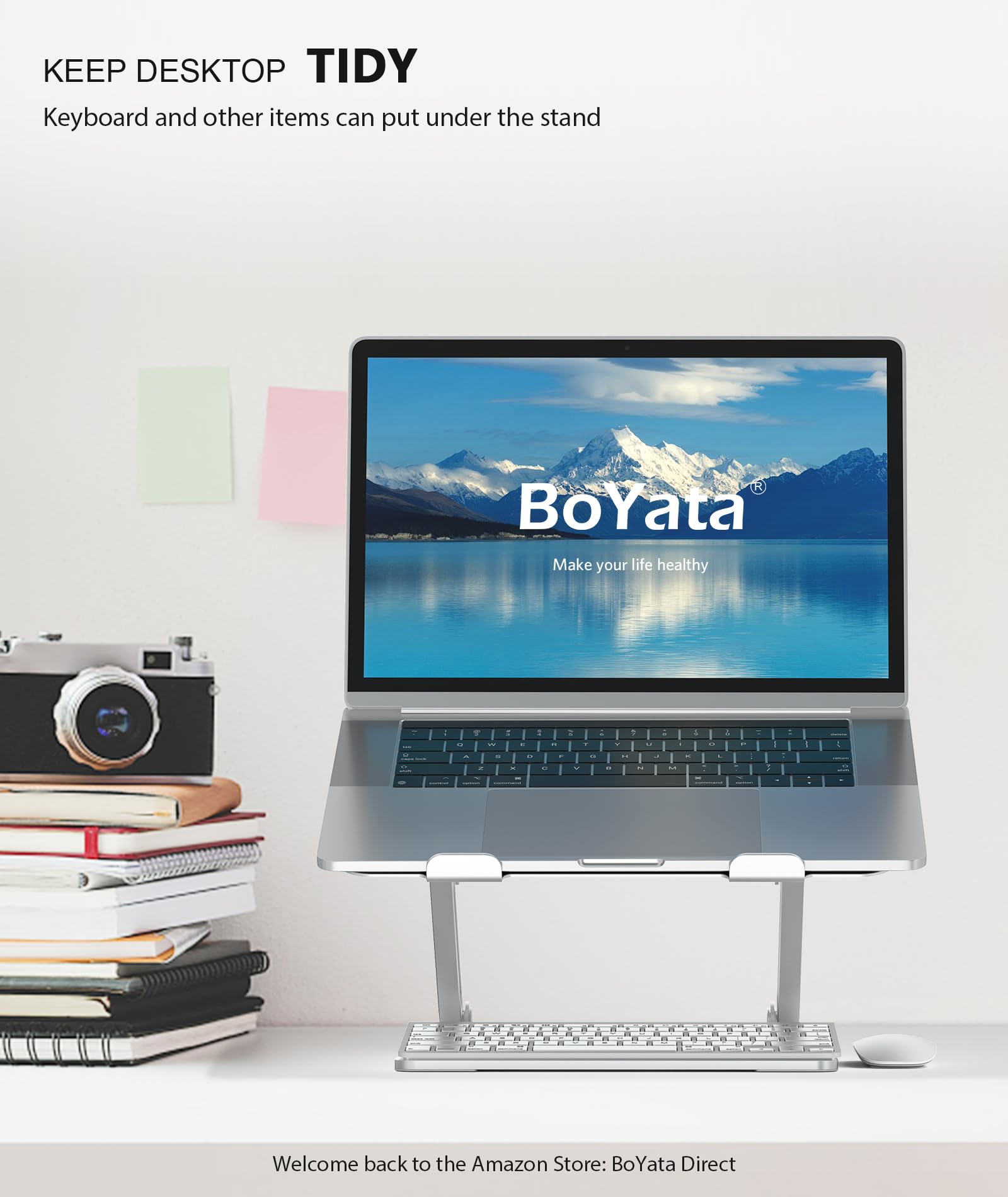 BoYata Adjustable Laptop Stand with Heat Vent - Ergonomic Multi-Angle Notebook Holder for 10-17 Inch Laptops (Silver) - Perfect for Home Office, Gaming & Workstation Setup