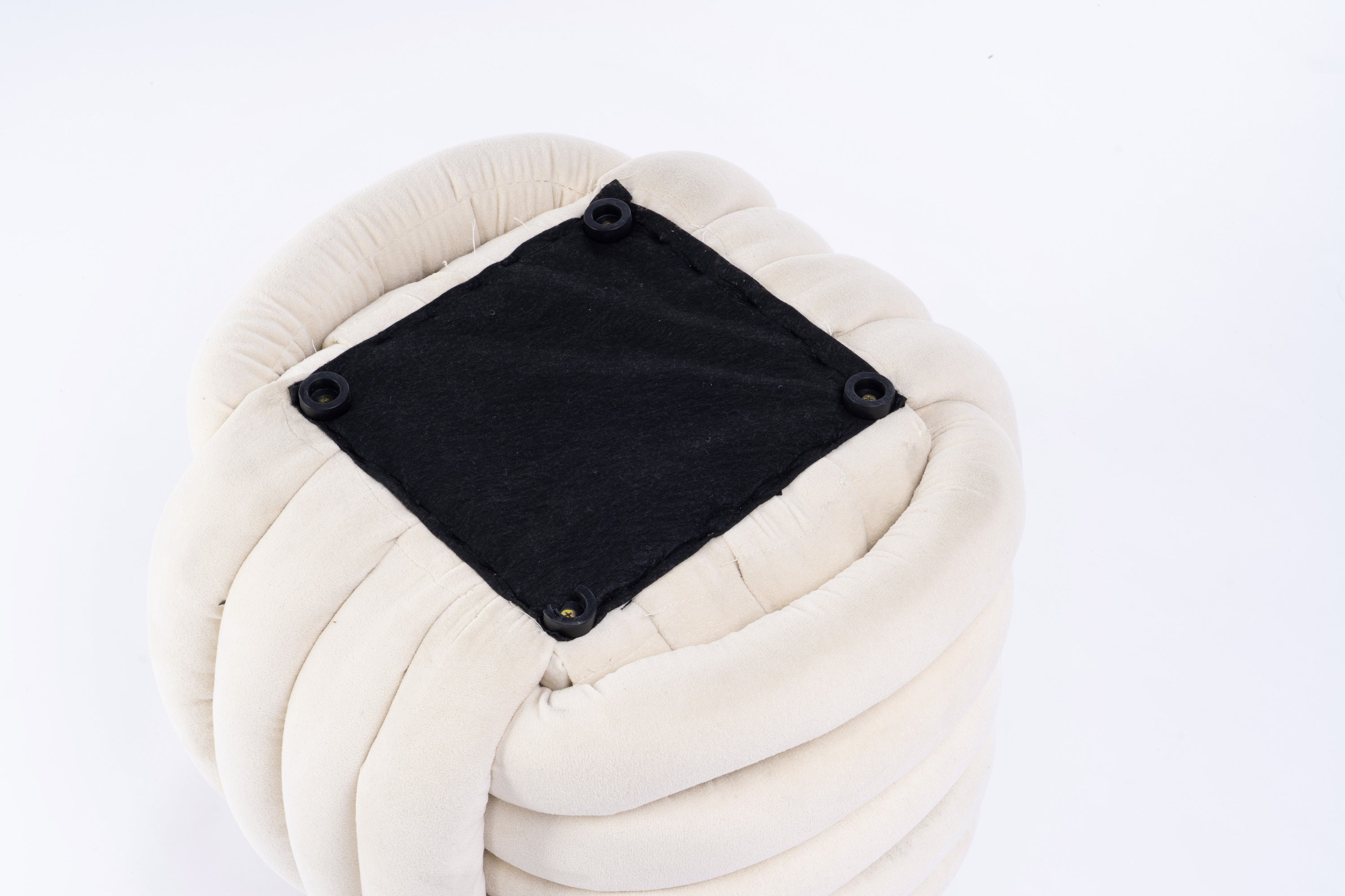 Modern Chenille Fabric Knot Design Ottoman Stool - Comfortable Footrest & Makeup Seat for Living Room, Bedroom - Beige Home Decor Accent | Perfect for Lounging, Vanity & Nursery Use