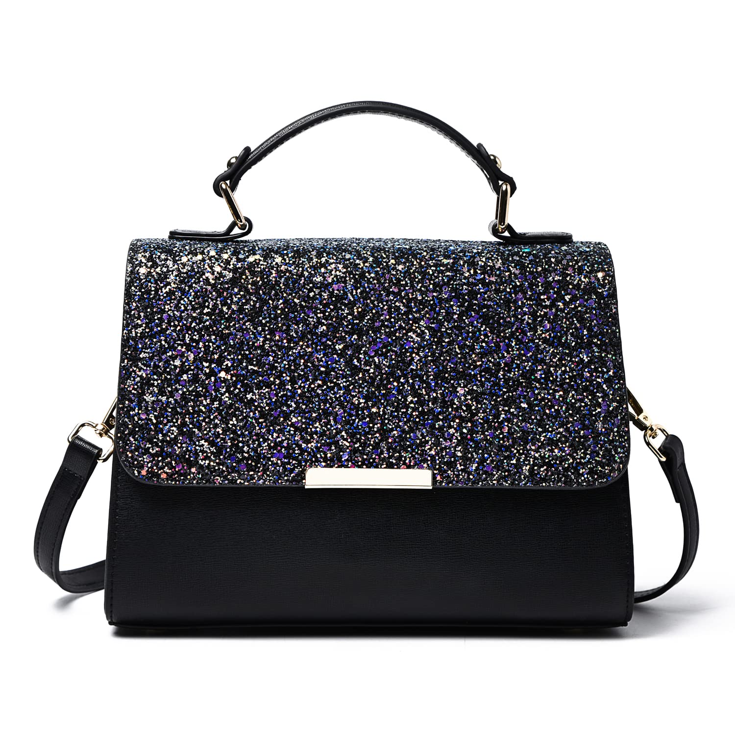 Jesswoko Women's Vegan Leather Sequin Black Crossbody Bag - Stylish Shoulder Purse & Top Handle Messenger Handbag for Parties, Work, and Everyday Use