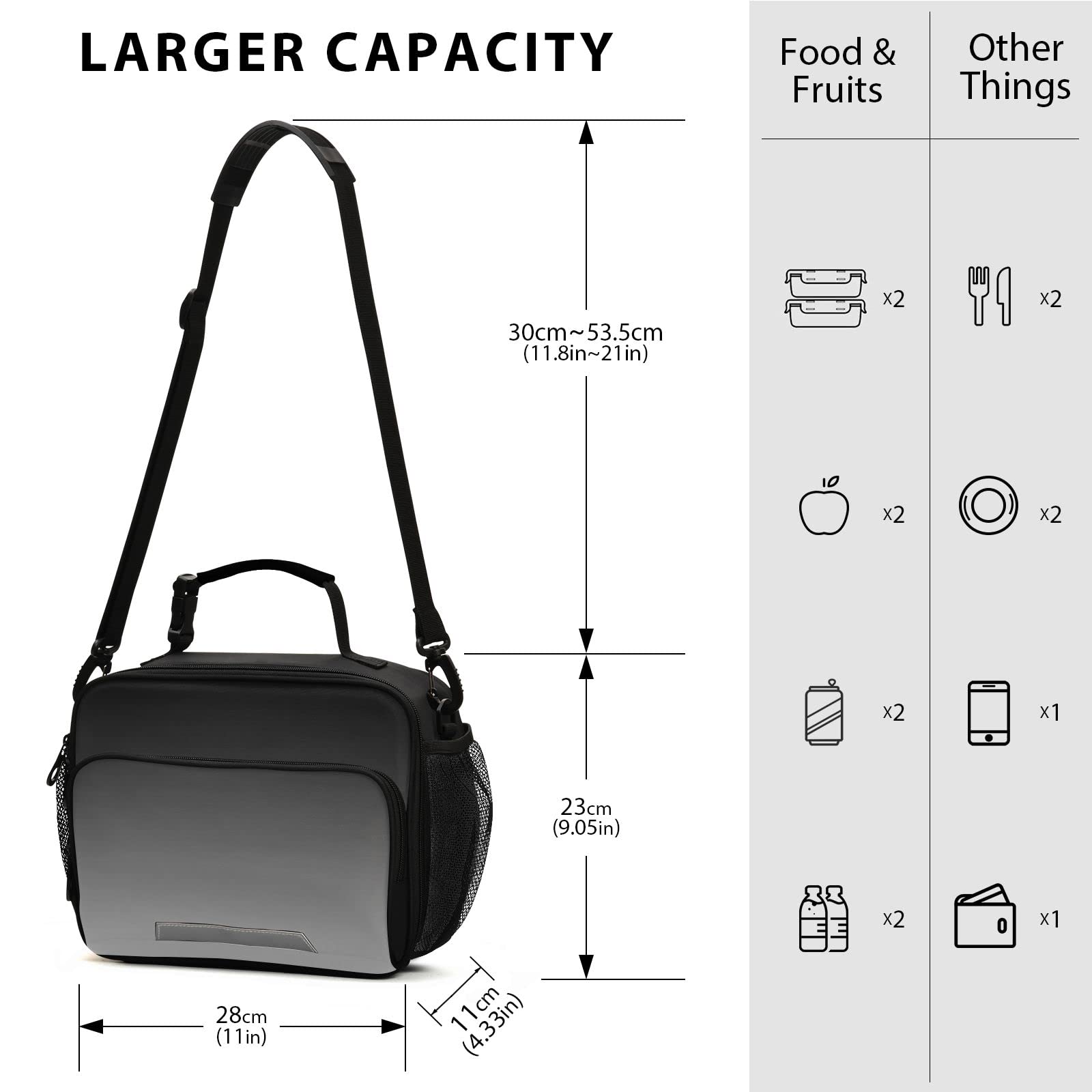 Insulated Reusable Lunch Bags for Kids - Black & Grey School Lunch Box for Boys, Girls & Adults | Perfect for School, Work, Picnics & Travel