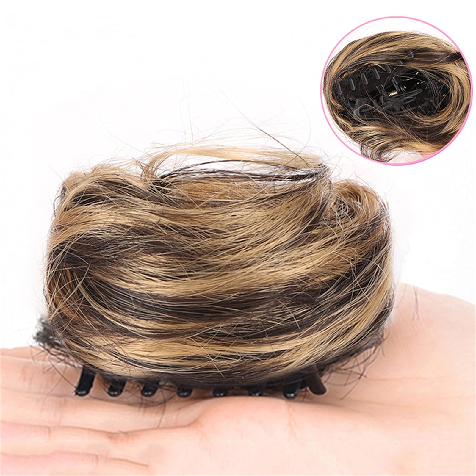 2PC Brown Synthetic Hair Bun Claw Clip - Messy Updo Donut Chignon for Women & Girls | Ballet Bun Hairpiece Extensions for Everyday, Work & Special Occasions