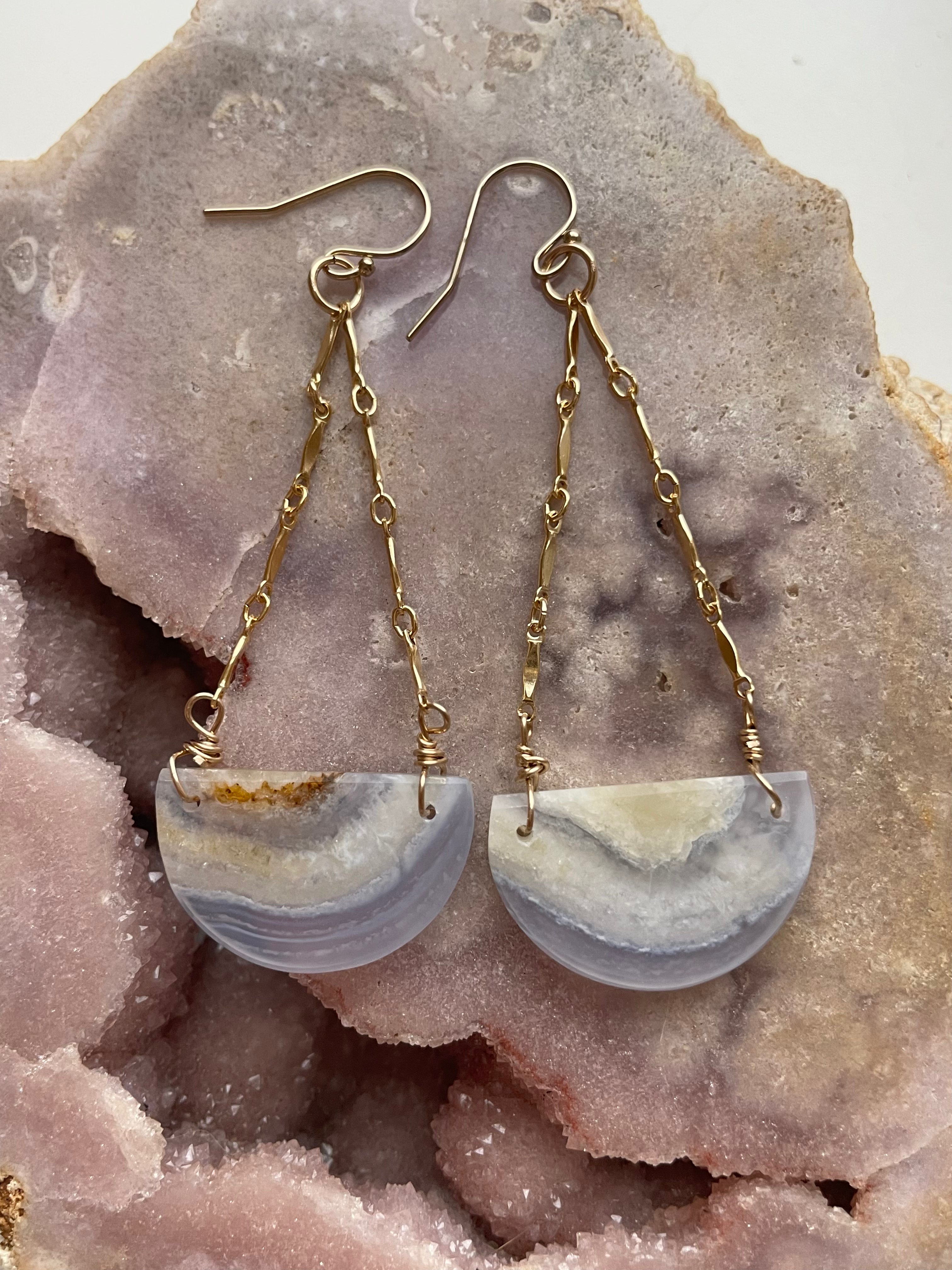Blue Lace Agate Earrings 14K Gold Filled - Elegant Dangle Earrings for Women, Perfect for Wedding, Party & Everyday Wear