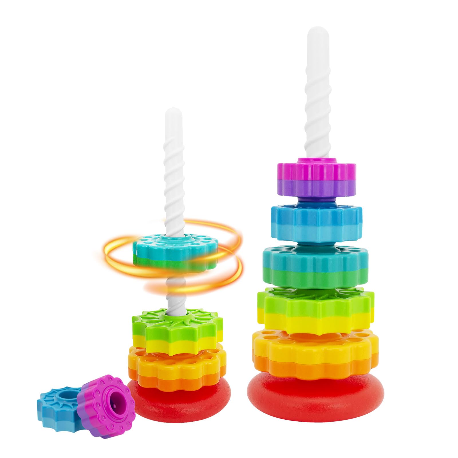 **Premium Baby Spin Stack Toy - Educational Stacking & Spinning Toy for Toddlers & Kids, Autism Sensory Toy, Rainbow Spinning Wheel - Perfect for Early Learning, Motor Skills & Playtime Fun**