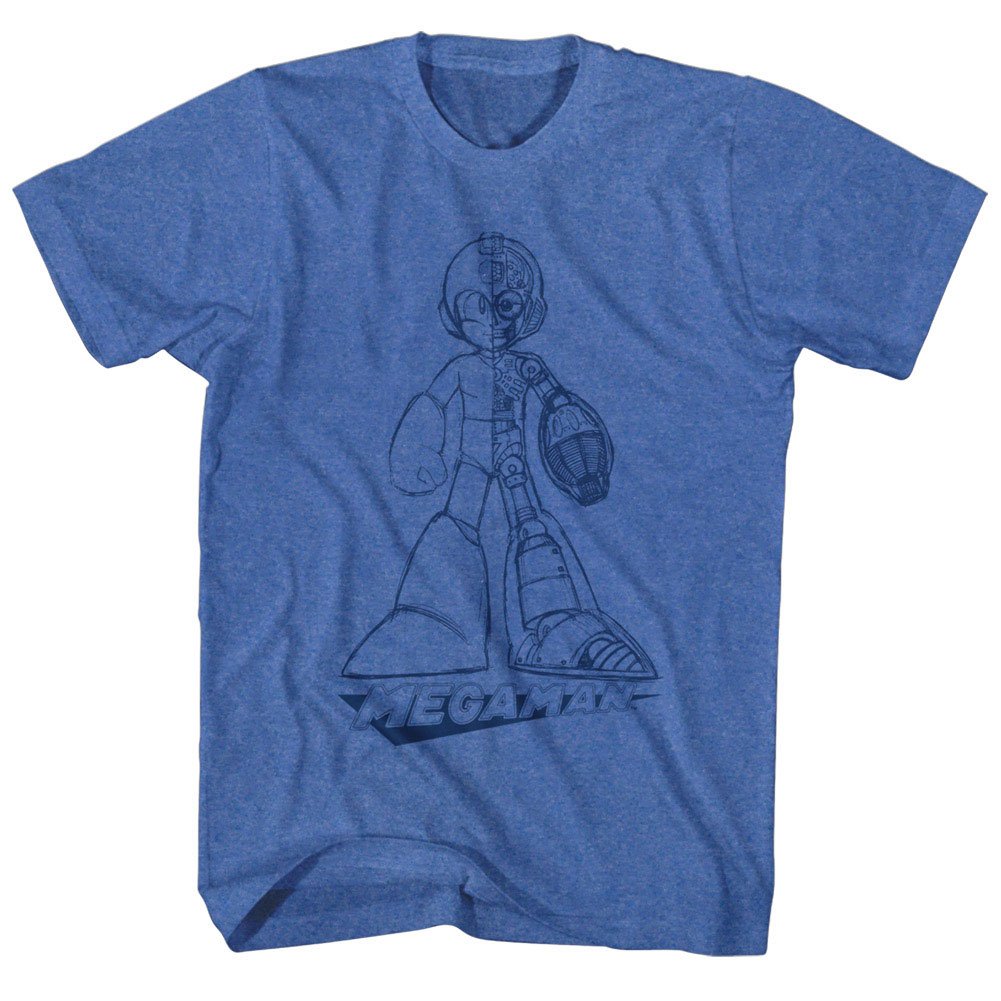 Mega Man Blueprint Graphic T-Shirt for Men - Retro Gaming Tee - Casual Wear for Gamers & Fans - Perfect for Gaming Events, Cosplay & Everyday Outfits