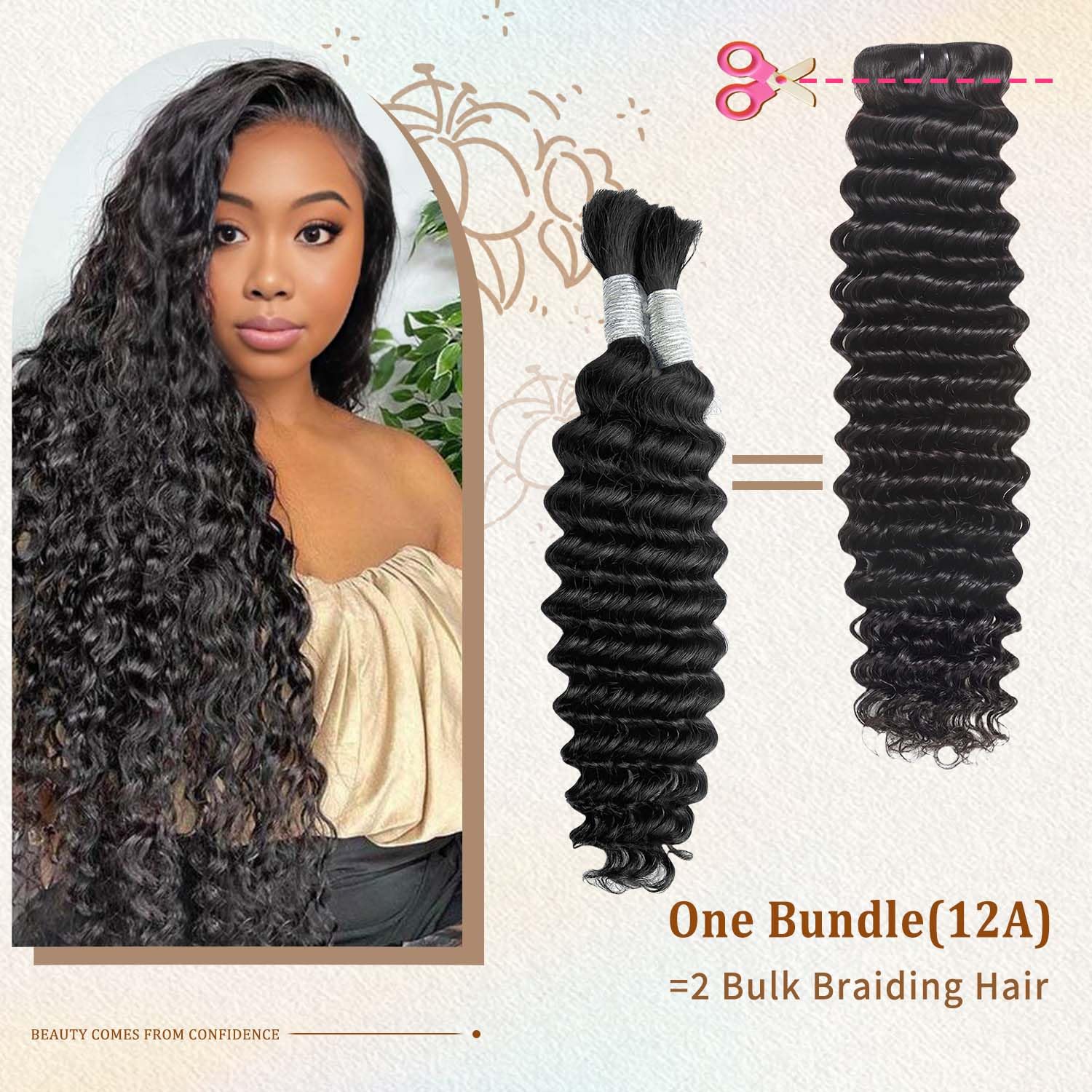 12A Deep Wave Brazilian Virgin Human Hair Bundles 22 24 26 Inch - 3 Pcs 100% Unprocessed Remy Hair Extensions - Natural Black Water Wave for Stunning Curly Weave & Everyday Glamorous Hairstyles