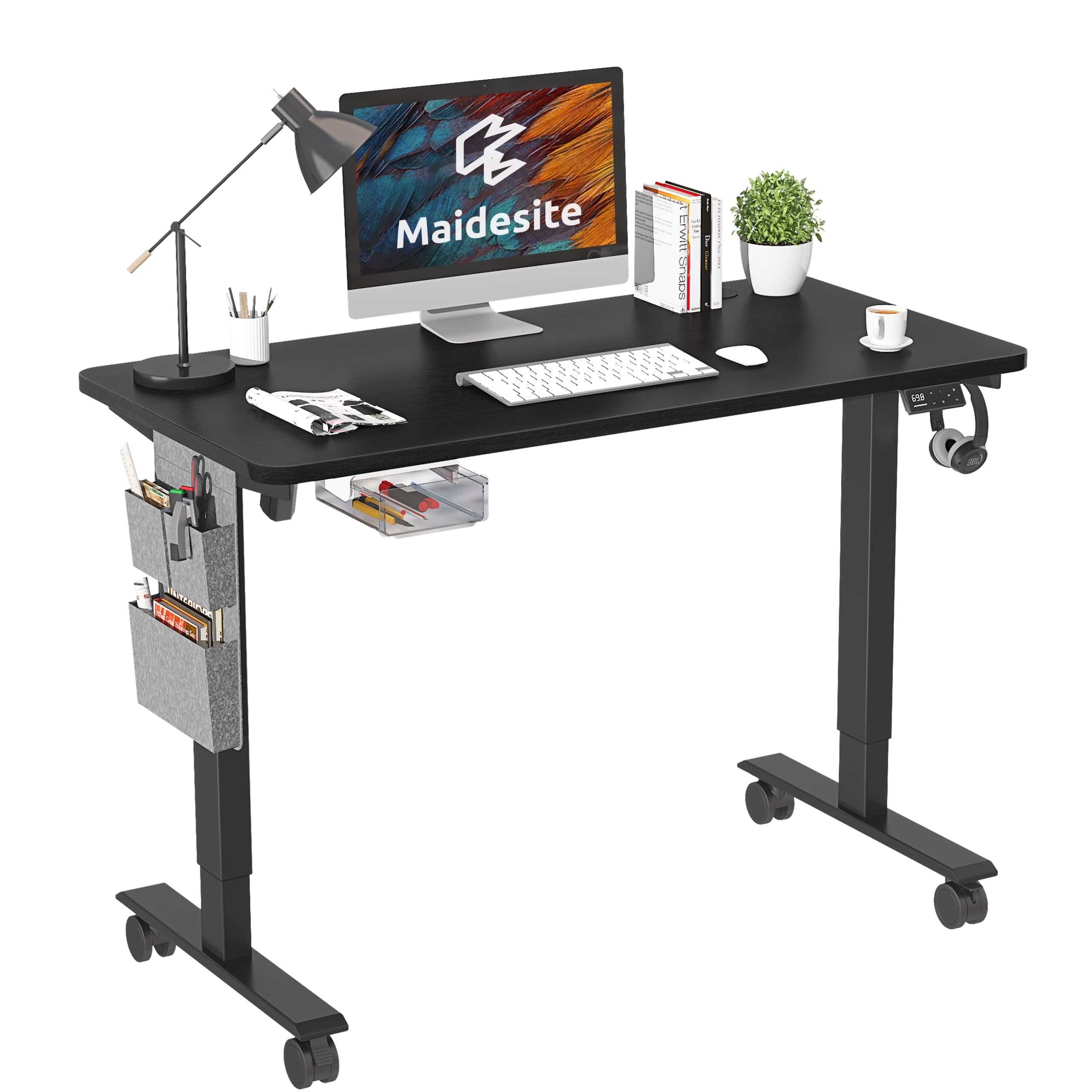 MAIDeSITe 48x24 Inch Electric Height Adjustable Standing Desk - Ergonomic Sit Stand Workstation with USB Charging Port (Black Frame & Top) for Home Office, Gaming & Study - Perfect for Remote Work & Productivity