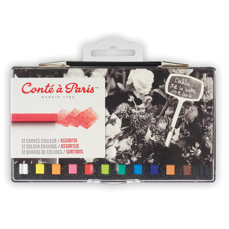 Conté à Paris Carre Colour Crayons - 12 Assorted Colors Professional Art Crayons for Drawing, Sketching & Coloring - Perfect for Artists, Students & DIY Craft Projects